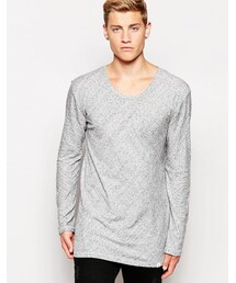 CHEAP MONDAY | Cheap Monday Long Sleeve Longline T-Shirt Burn Diagonal Slub(Tシャツ/カットソー)