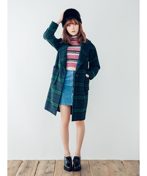 dazzlin(ダズリン)の「【dazzlin】チェックコート(ジャケット/アウター・レディース・ボルドー/グリーン/ネイビー・F)」の4枚目の写真