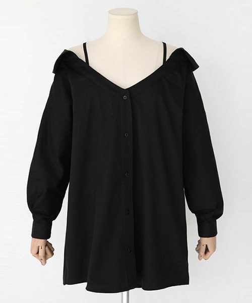 DHOLIC（ディーホリック）の「Vネックカットオフショルダーブラウス（シャツ/ブラウス・レディース・オリーブグリーン/ブラック/ホワイト・FREE）」の3枚目の写真