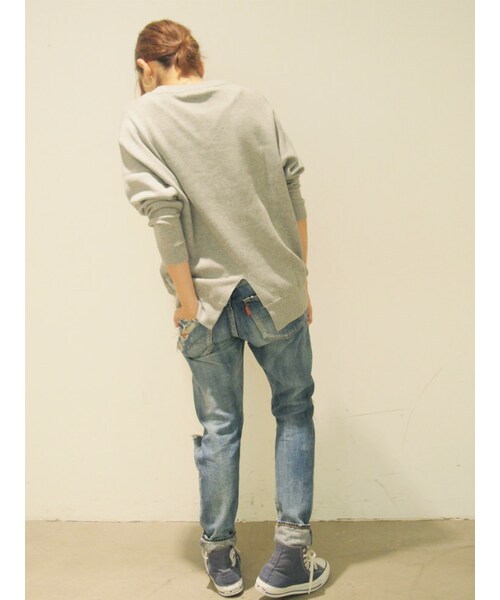 Ungrid（アングリッド）の「スリットダブル編ニット（トップス・レディース・オフホワイト/グレー/キャメル・F）」の4枚目の写真