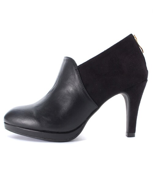 laboratory work（ラボラトリーワーク）の「スウェード×フェイクレザーショートブーツ（シューズ・レディース・ブラック/キャメル・M/L）」の5枚目の写真