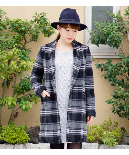 laboratory work（ラボラトリーワーク）の「【POINT×10】【laboratory work】シャギーチェックチェスターコート（ジャケット/アウター・レディース・ホワイト系/ブラック系・M）」の2枚目の写真