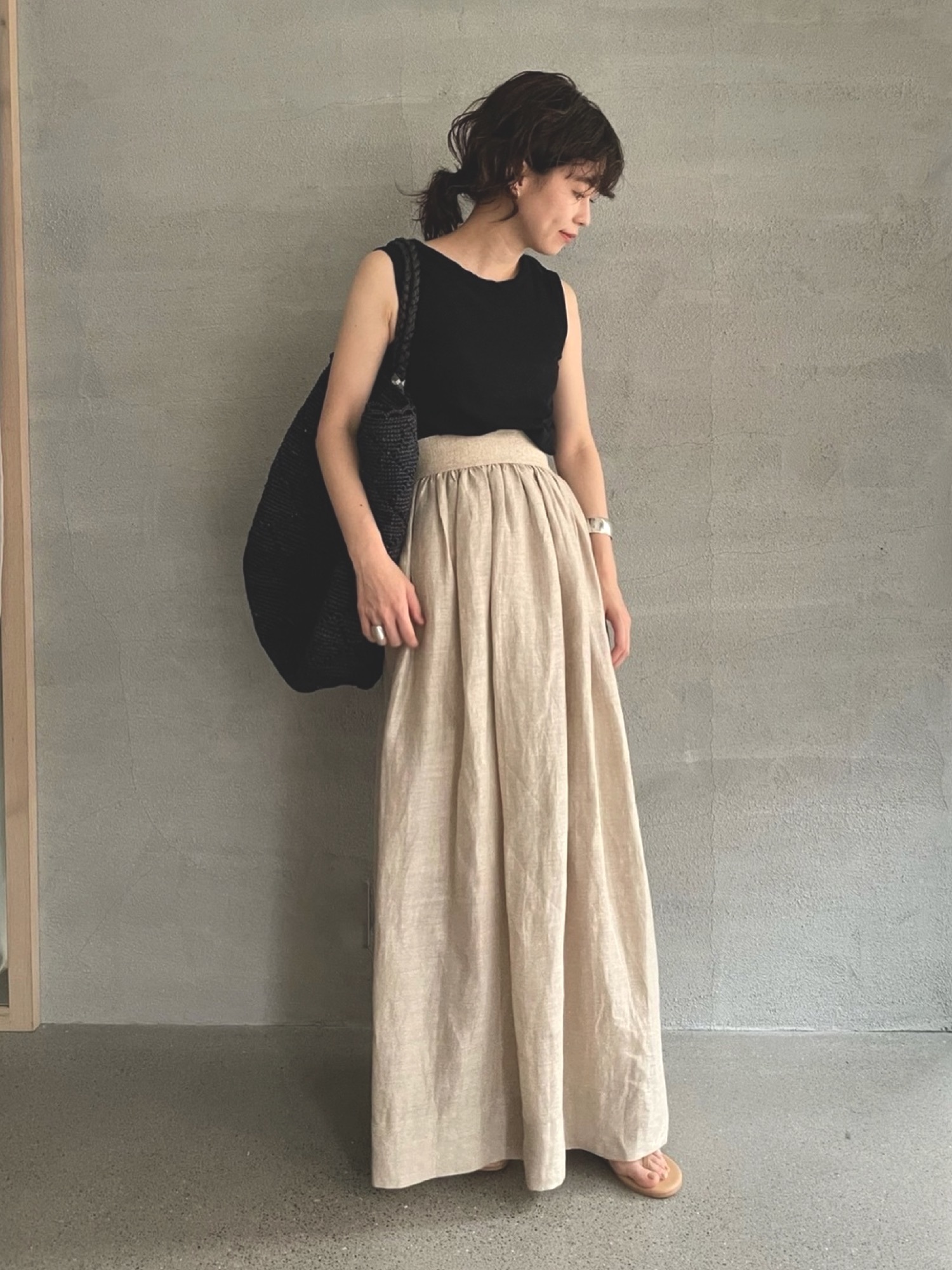 ＊カレンソロジー＊リネンロングスカート　ライトブラウン　36 S〜Ｍ Curensology（カレンソロジー）の「Curensology(カレンソロジー