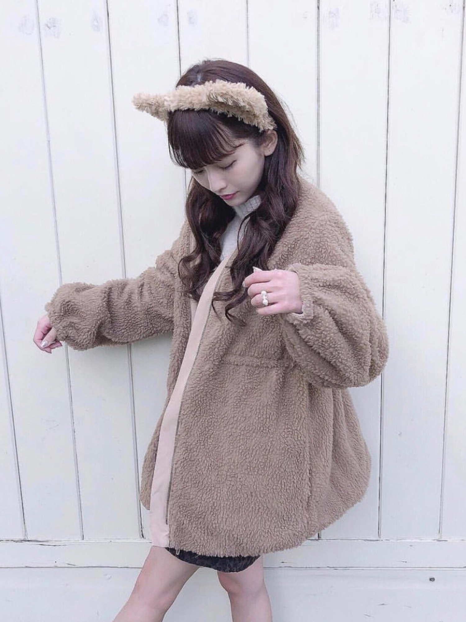 フーズフーチコ♡リバーシブルボアブルゾン♡ブラウン mystic 