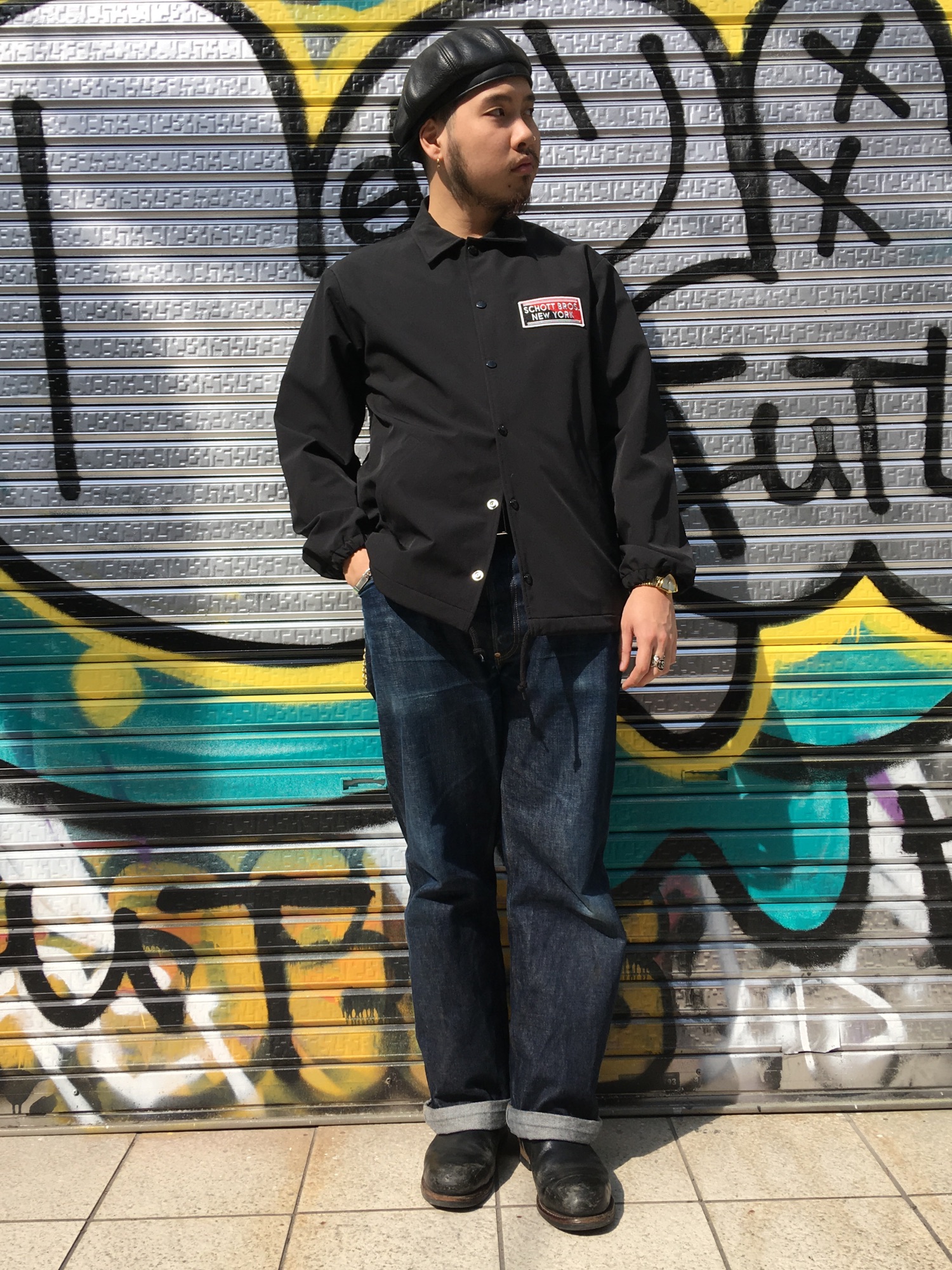 Schott/ショット/NYLON COACH JACKET/ナイロン コーチジャケットを使っ 