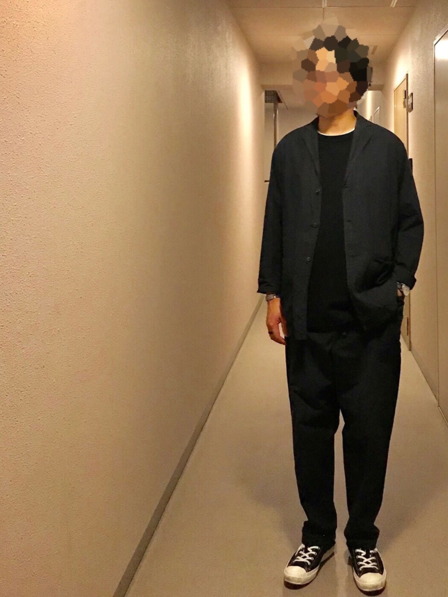 COMOLI-タイプライターシャツジャケット,ドローストリングパンツ
