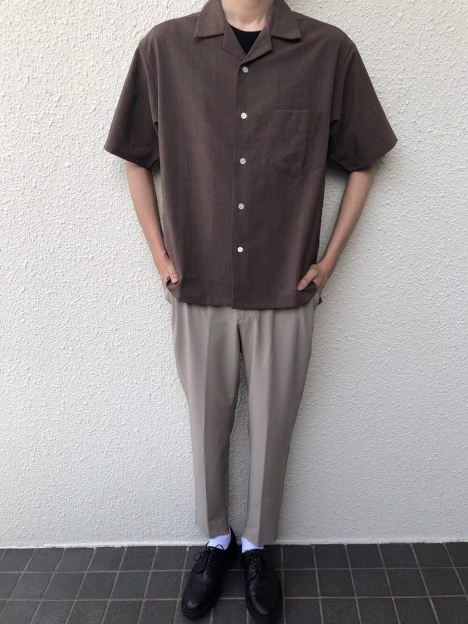 【美品】ADAM ET ROPE' オープンカラースキッパーシャツ キャメル