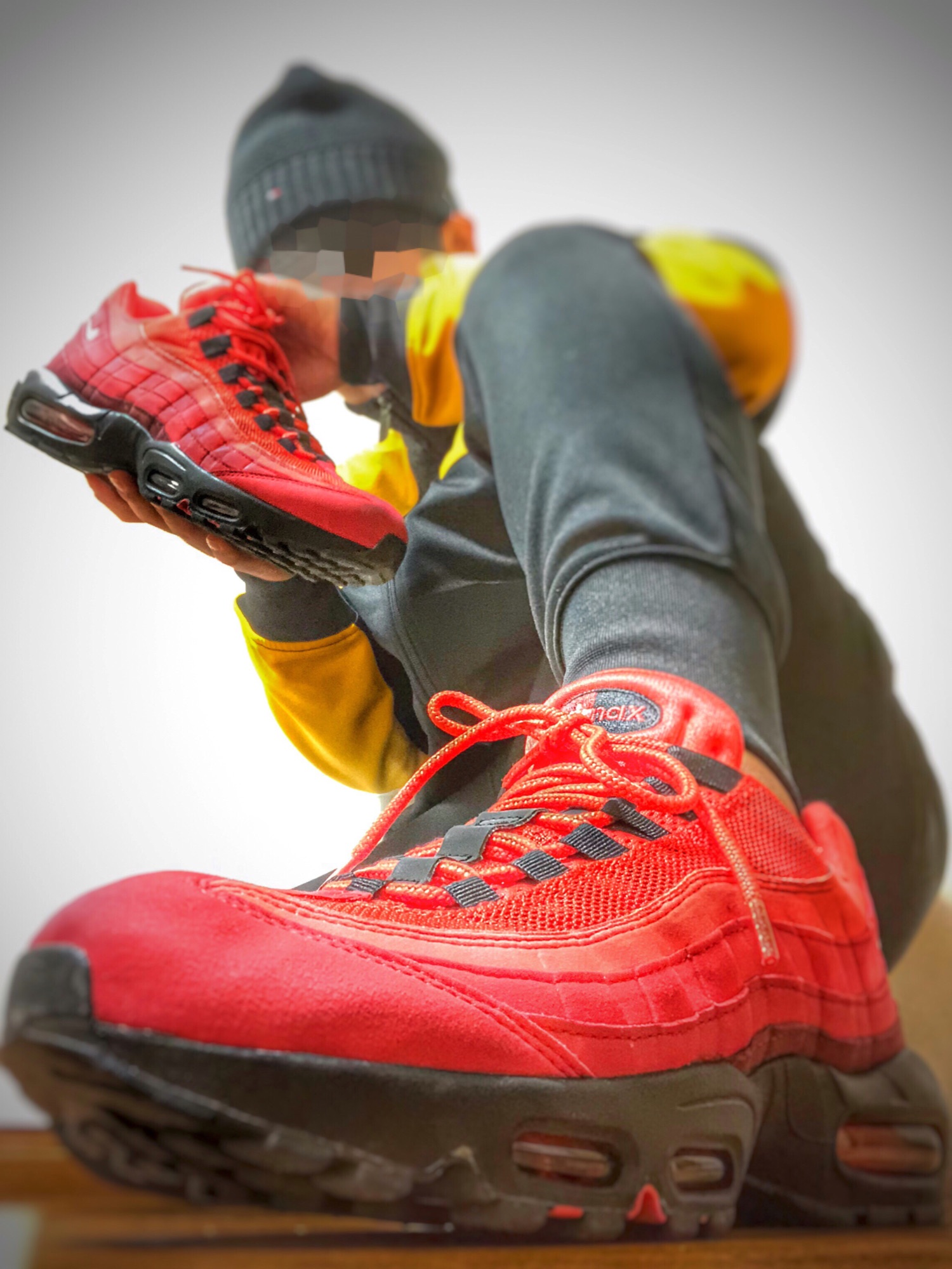air max 95 habanero red on feet