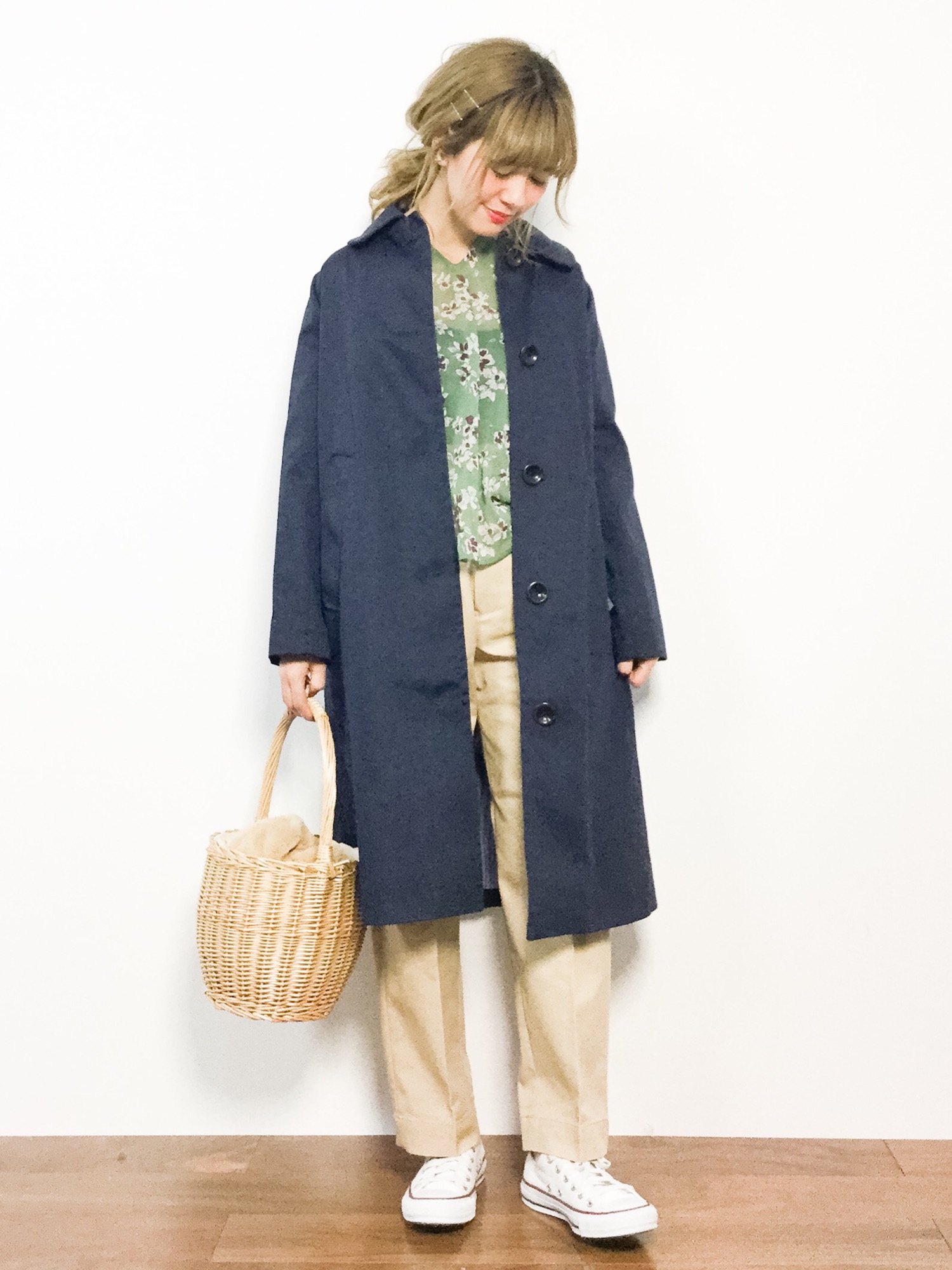 CHILD WOMAN 丸衿 WOOL混パイル ダブルコート ネイビー 21AW CHILD WOMAN（チャイルドウーマン）の「PE／Cツイル 丸衿