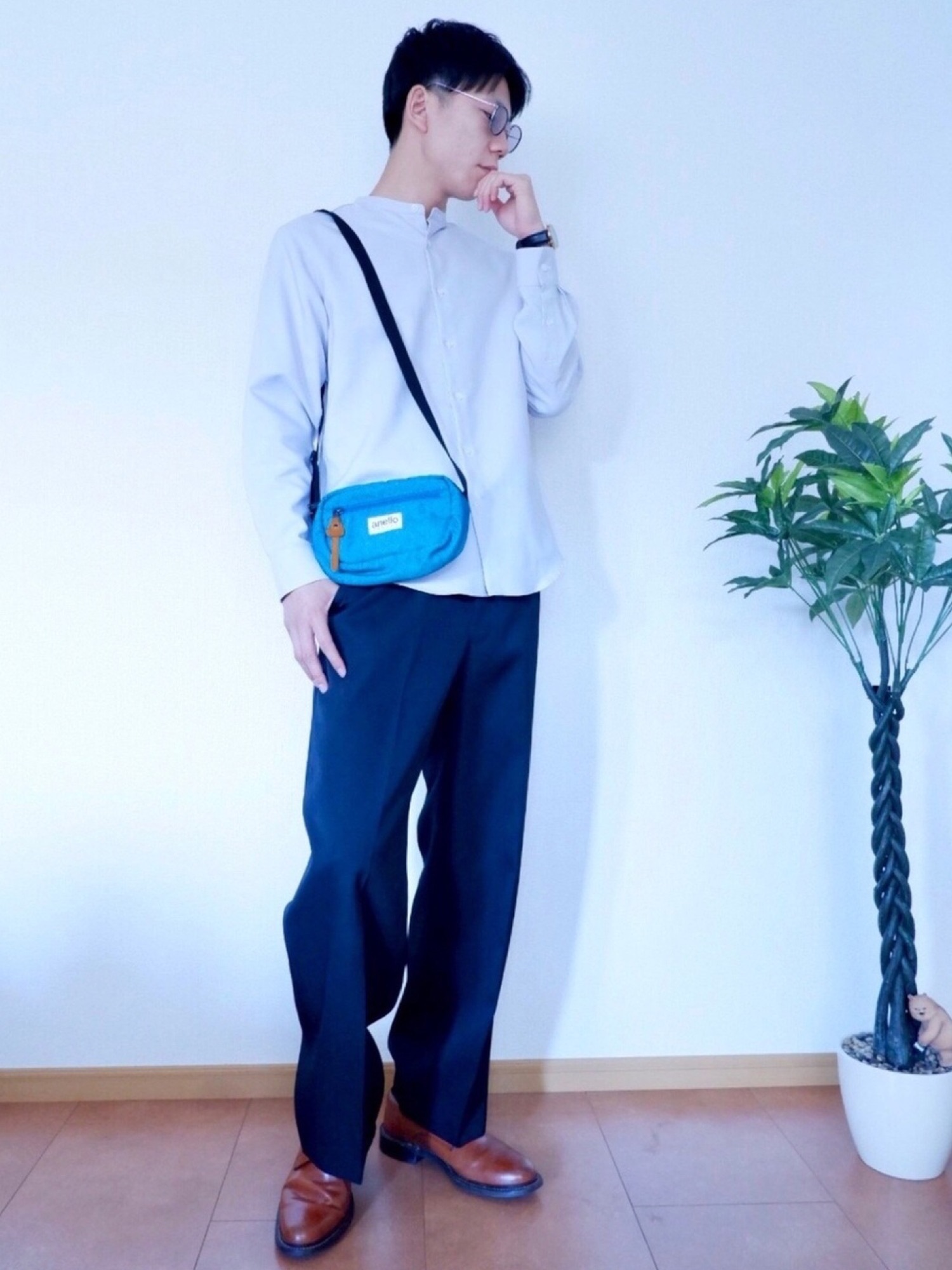 高級感★良品◎ユナイテッドトウキョウ　ストレッチダブルクロスバンドシャツ　M　紺 UNITED TOKYO（ユナイテッドトウキョウ）の「High twist