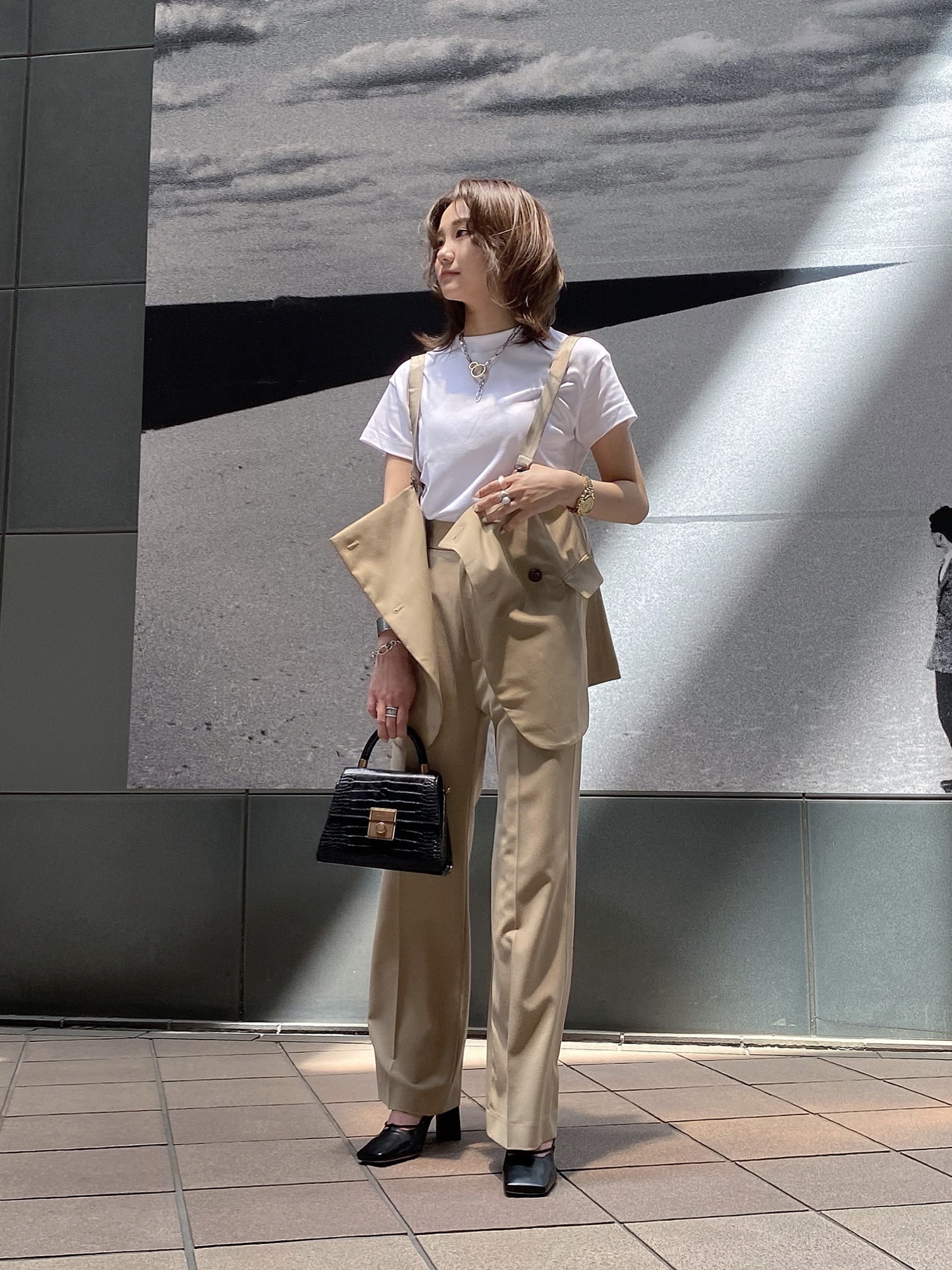 AMERI MARLENE SET UP PANTS ベージュ
