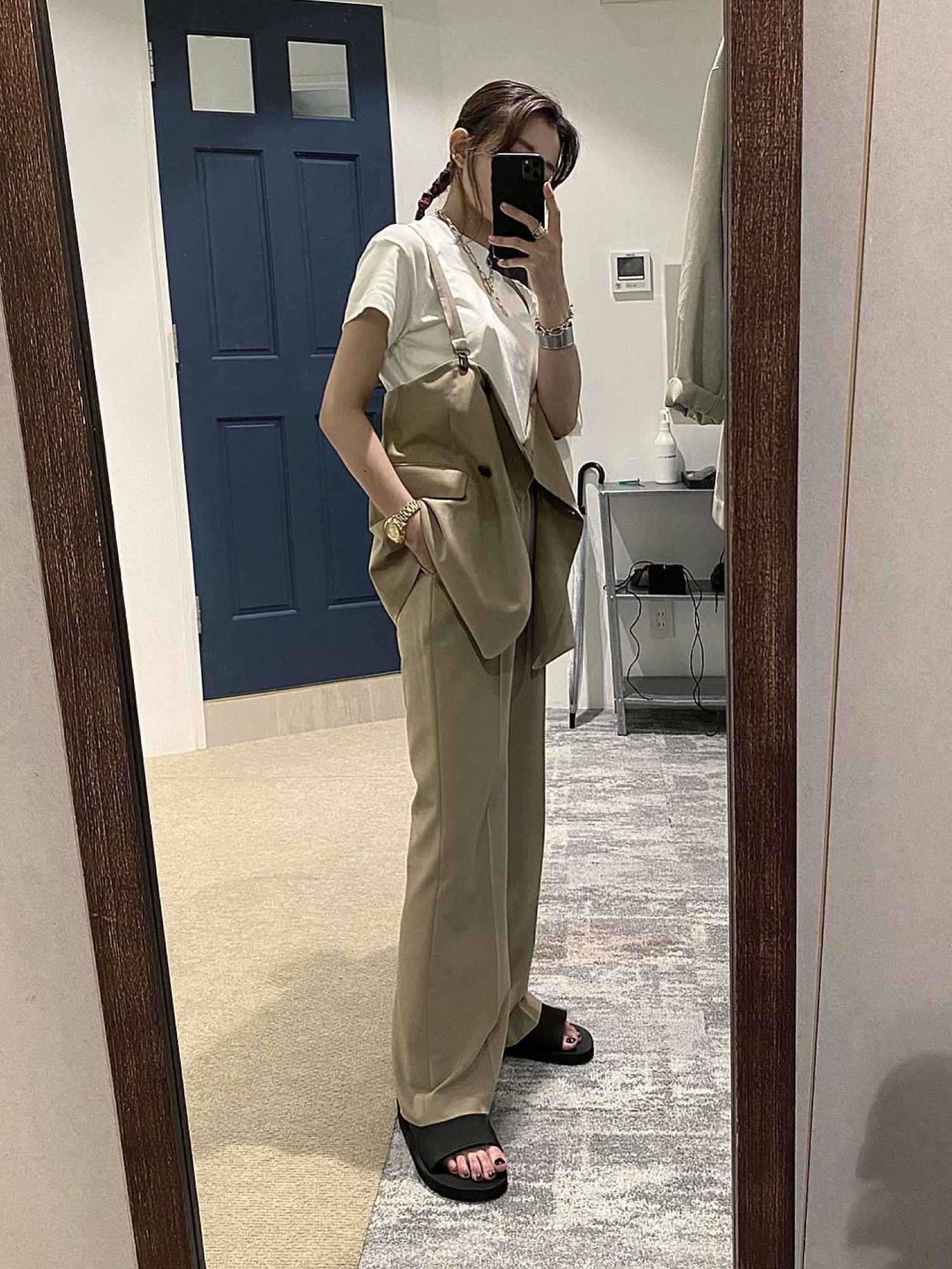 AMERI MARLENE SET UP PANTS ベージュ AMERI MARLENE SET UP PANTS ベージュ
