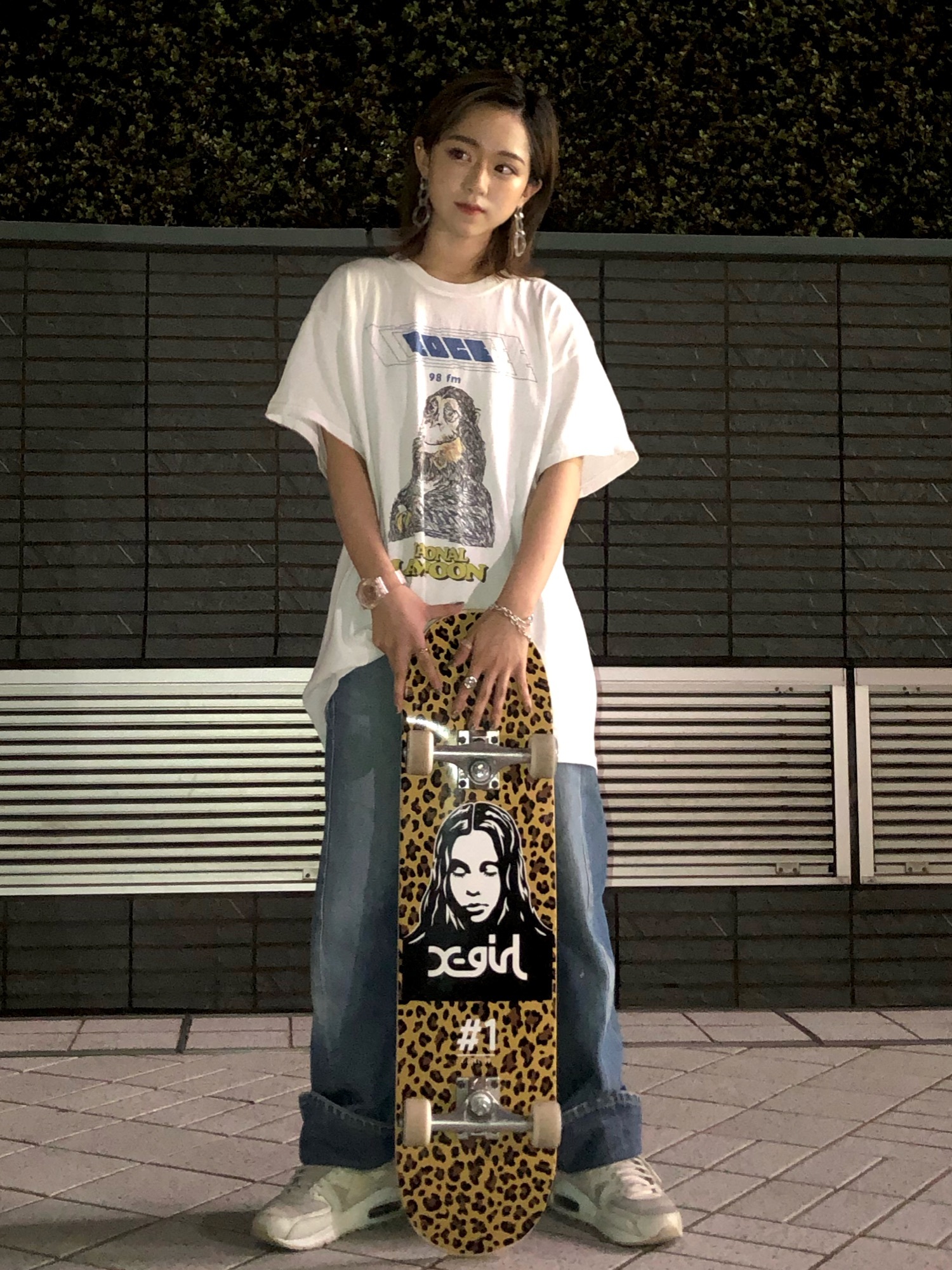 【X-girl /エックスガール】#1 FACE LEOPARD SKATE DECK