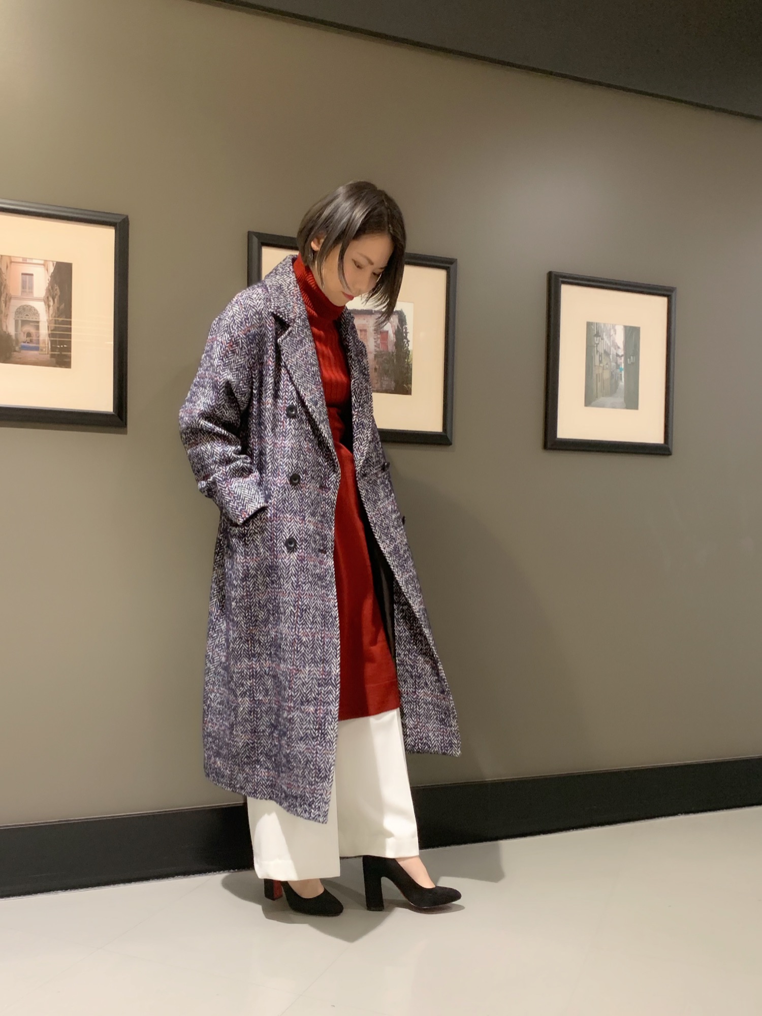 新品【LOVELESS】ヘリンボーンチェックダブルコート 新品】LOVELESS ヘリンボーンチェックダブルコート