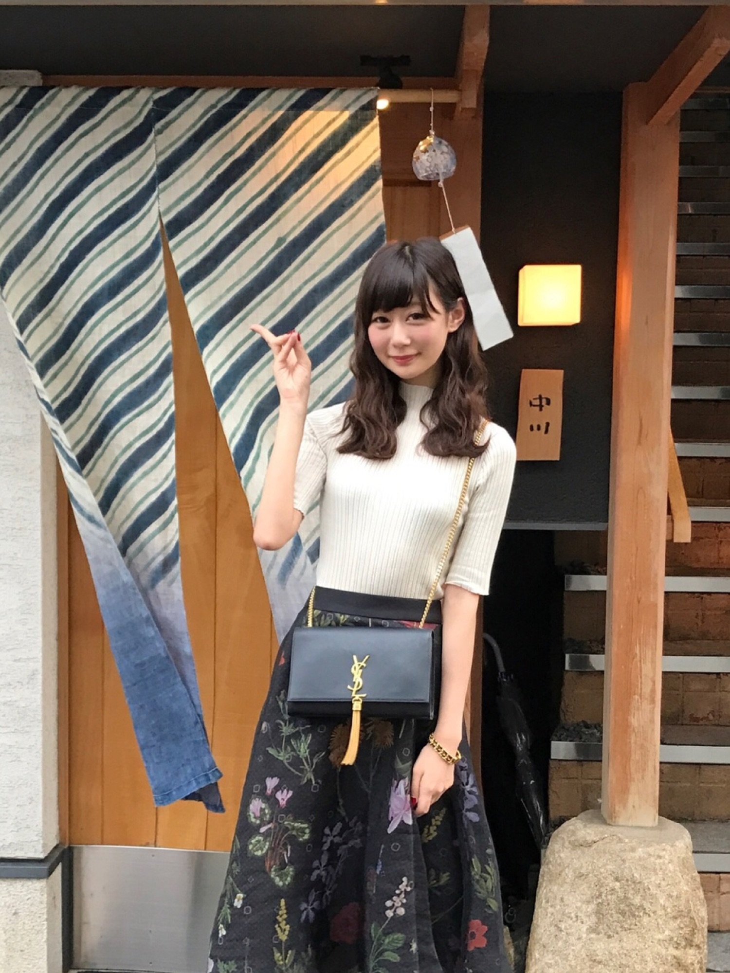 UNITED TOKYO フラワープリントフレアスカート - ひざ丈スカート