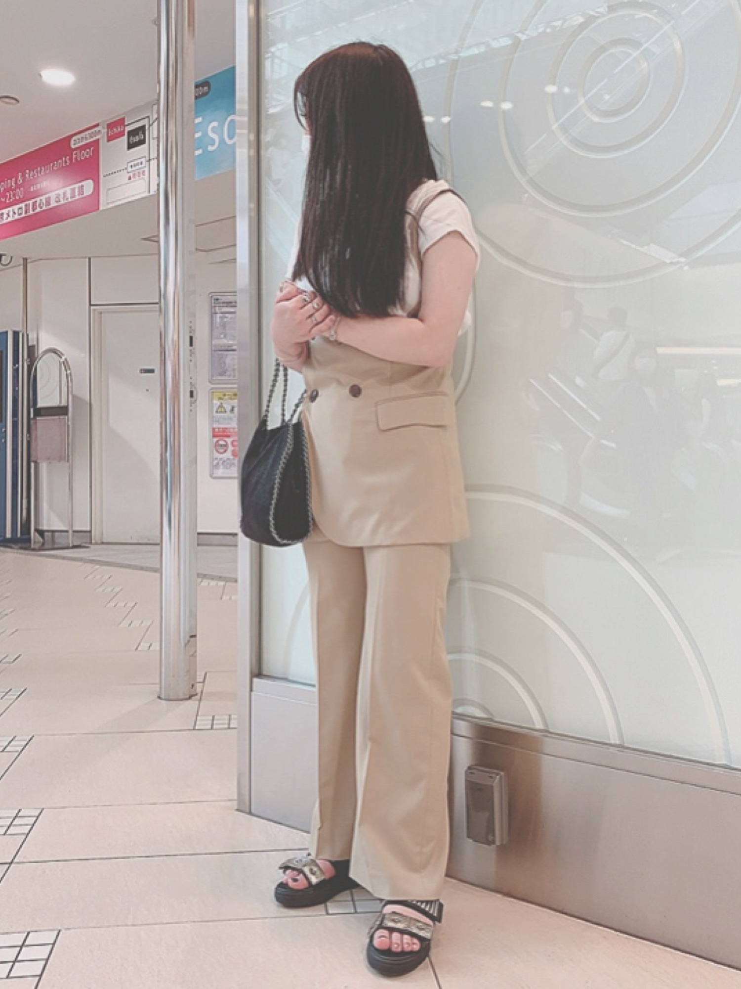 NON ※AMERI MARLENE SET UP PANTS ベージュ AMERI MARLENE SET
