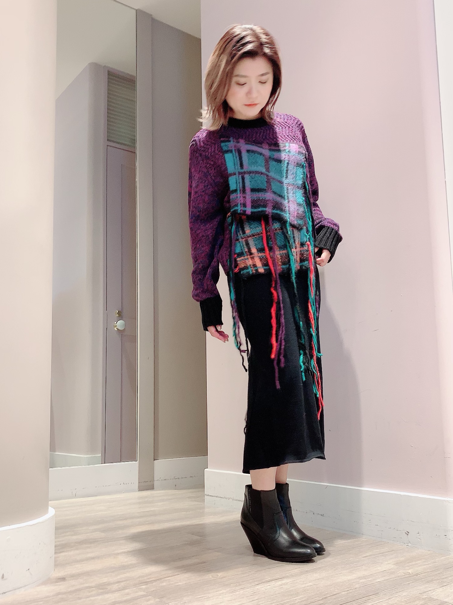 DIESEL チェック柄レイヤードニット トップス