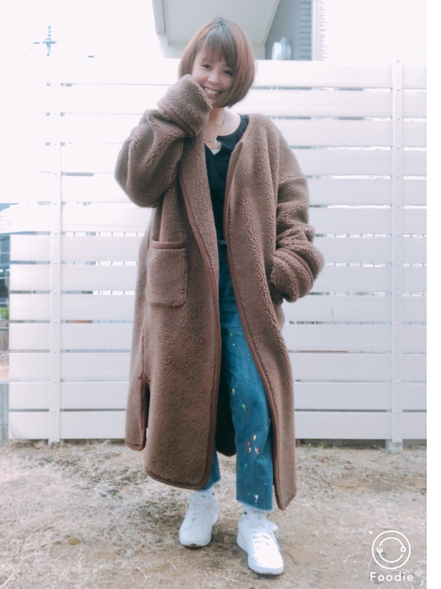 SLY ノーカラーコート ボアコート SLY BOAノーカラーCOAT ブラック 