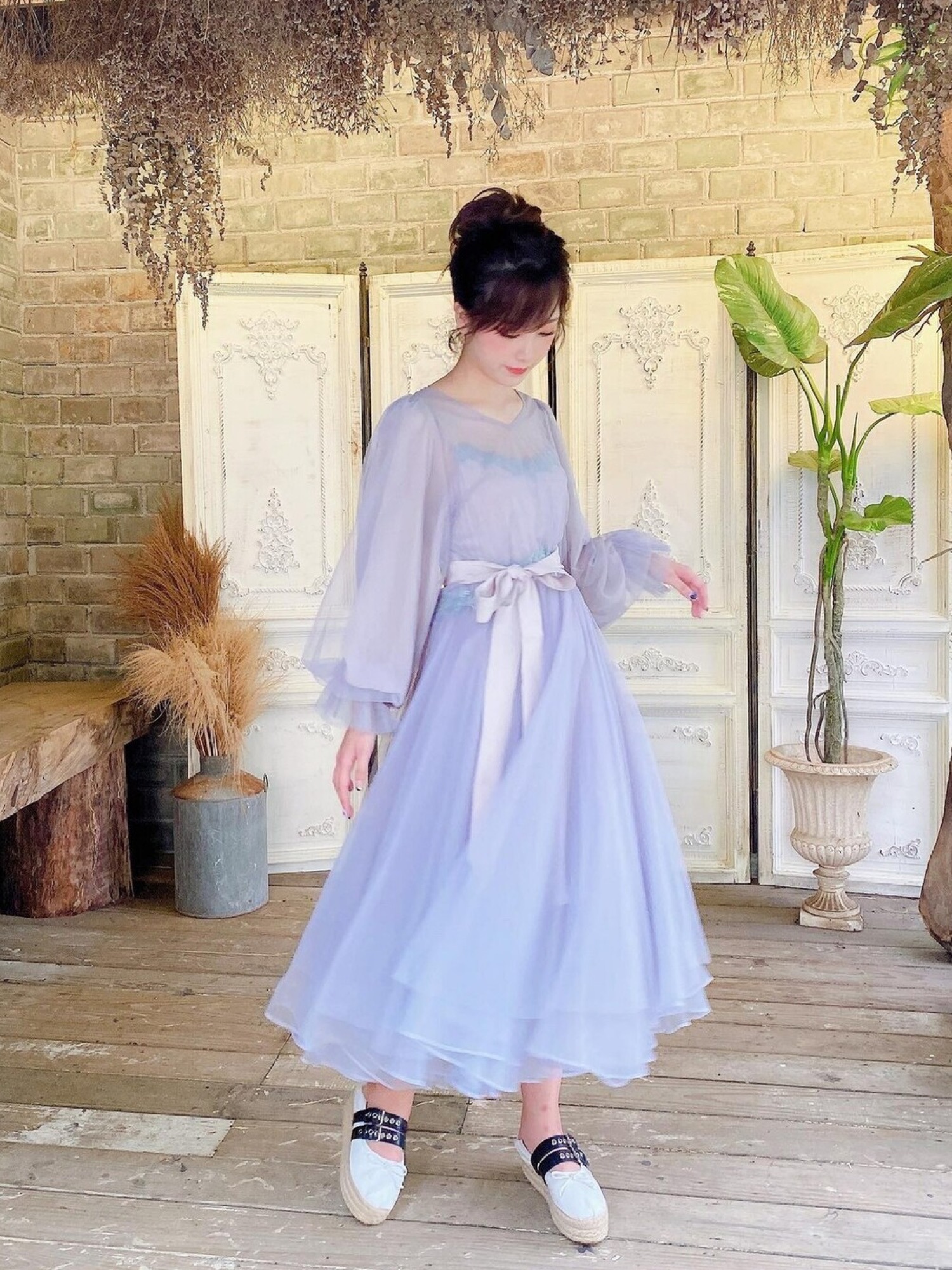 美品　ロングワンピース　チュールドレス　ラベルエチュード　茶 la belle Etude - 美品 ロングワンピース チュールドレス ラベル