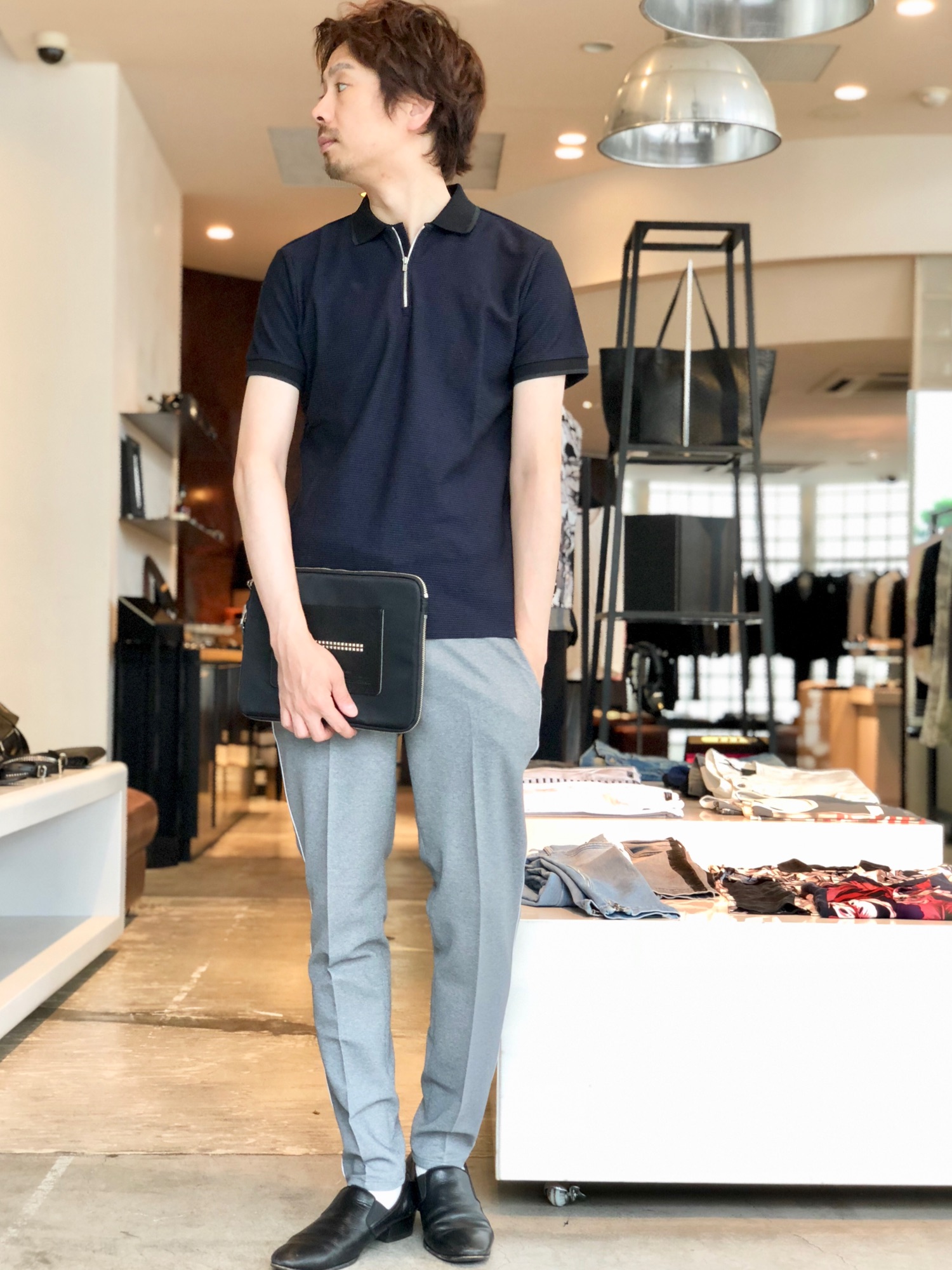 5351プール・オム「 COOLMAXハニカムZIPポロ」ネイビー色 サイズ46 20180620135909111.jpg