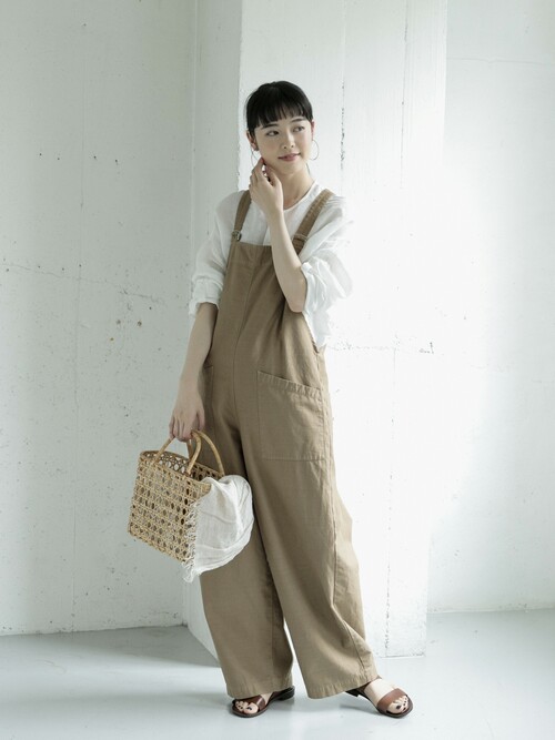 かぐれ⑅*コットンサロペット　オーバーオール 生成　アイボリー　大人カジュアル かぐれ（カグレ）の「コットンサロペット（サロペット