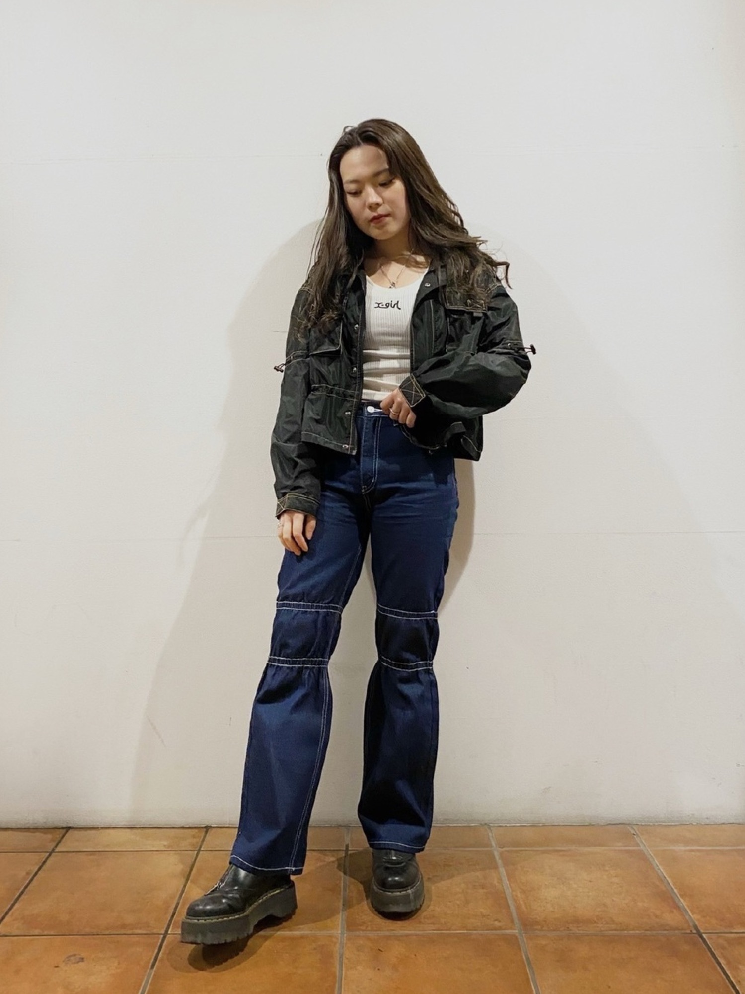 ジャケット・アウター X-girl CONTRAST STITCH CROPPED JACKET X-girl（エックスガール）の「CONTRAST STITCH CROPPED JACKET