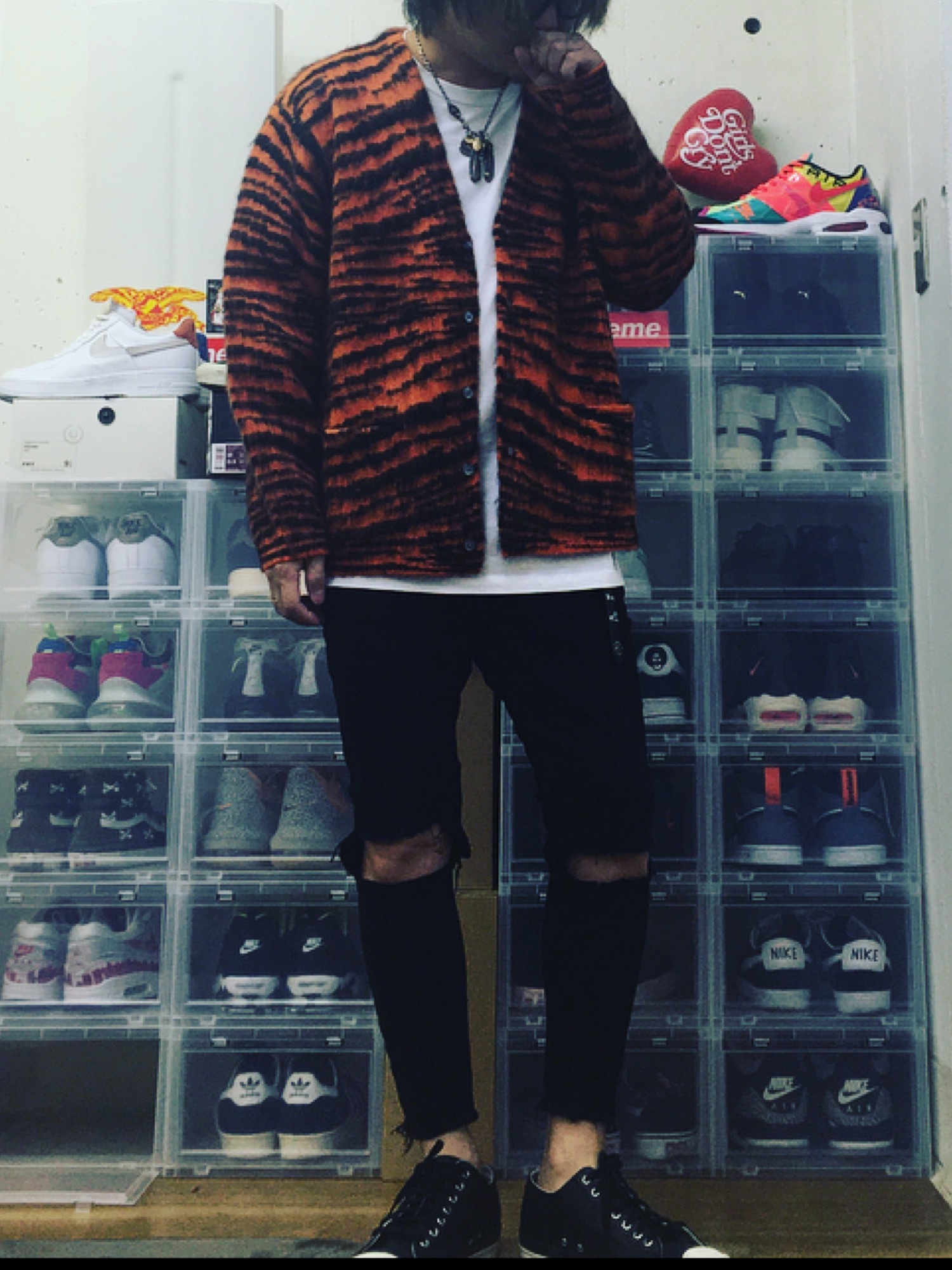 Supreme のカーディガン/ボレロ（オレンジ系）を使ったメンズ