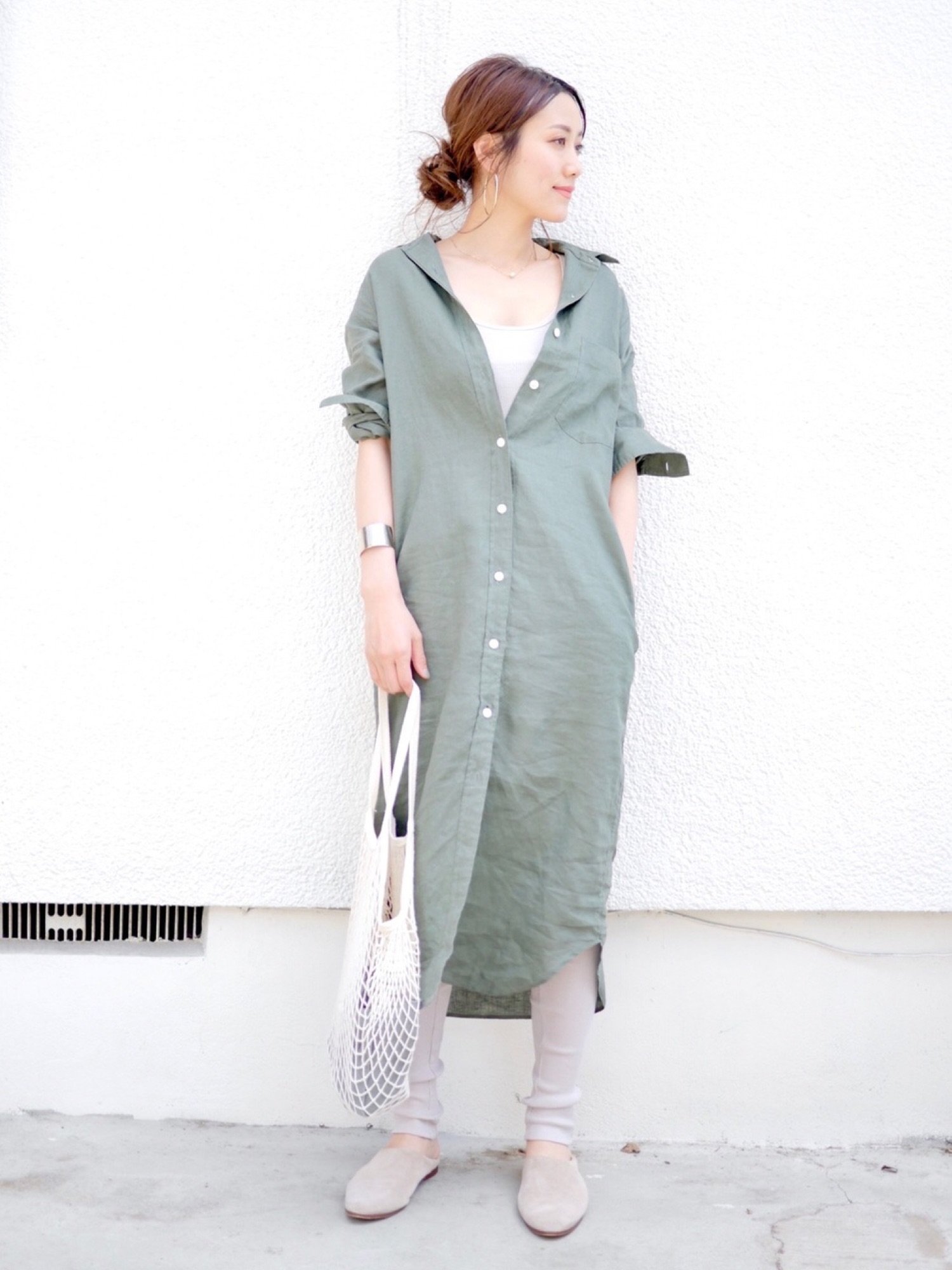 Plage 36 プラージュ 麻100％ シャツワンピース ロング丈 リネン plage