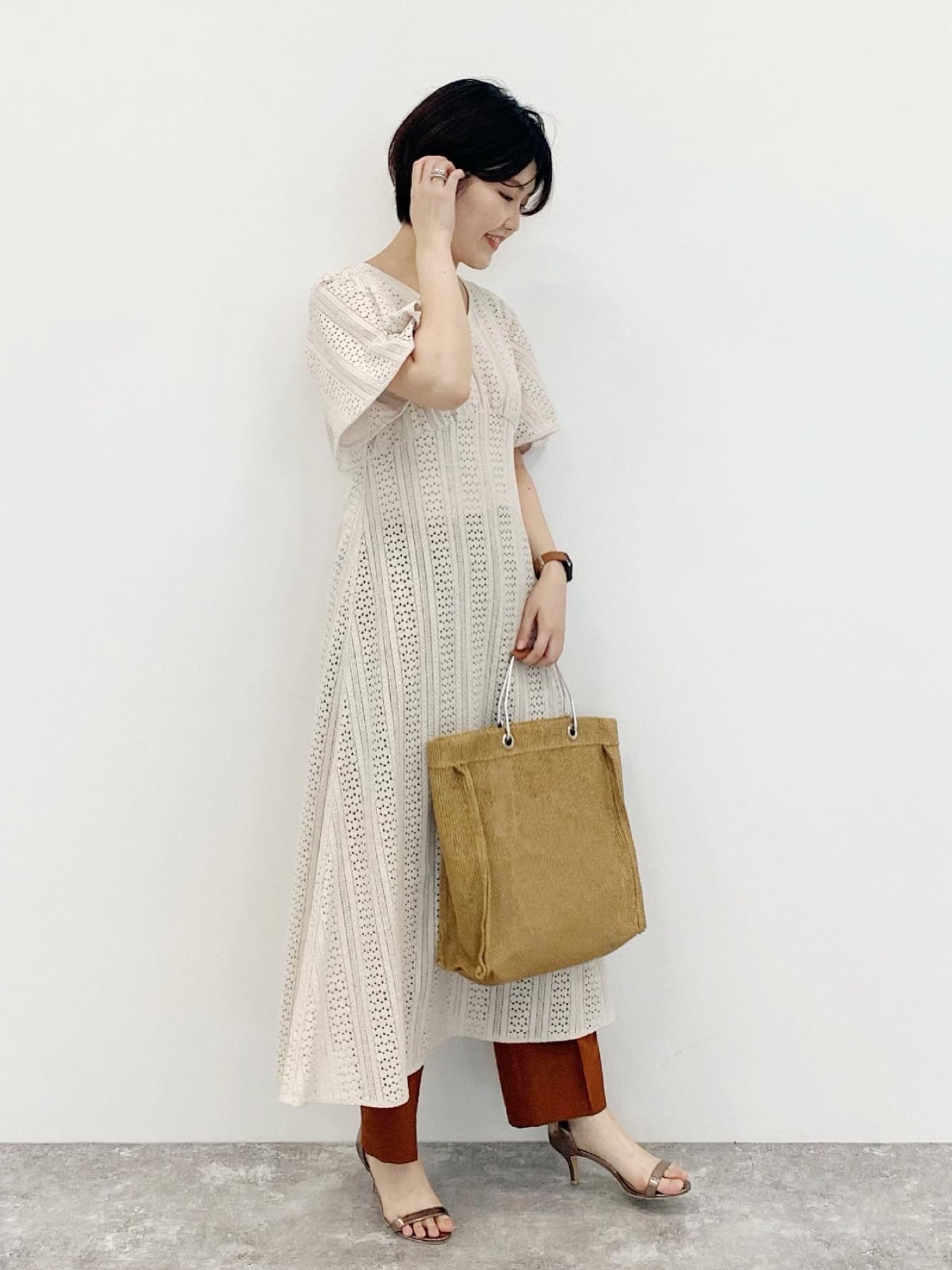 ワンピース ar09 ハイネックリブニットワンピース ロング丈/アウトシームデザイン