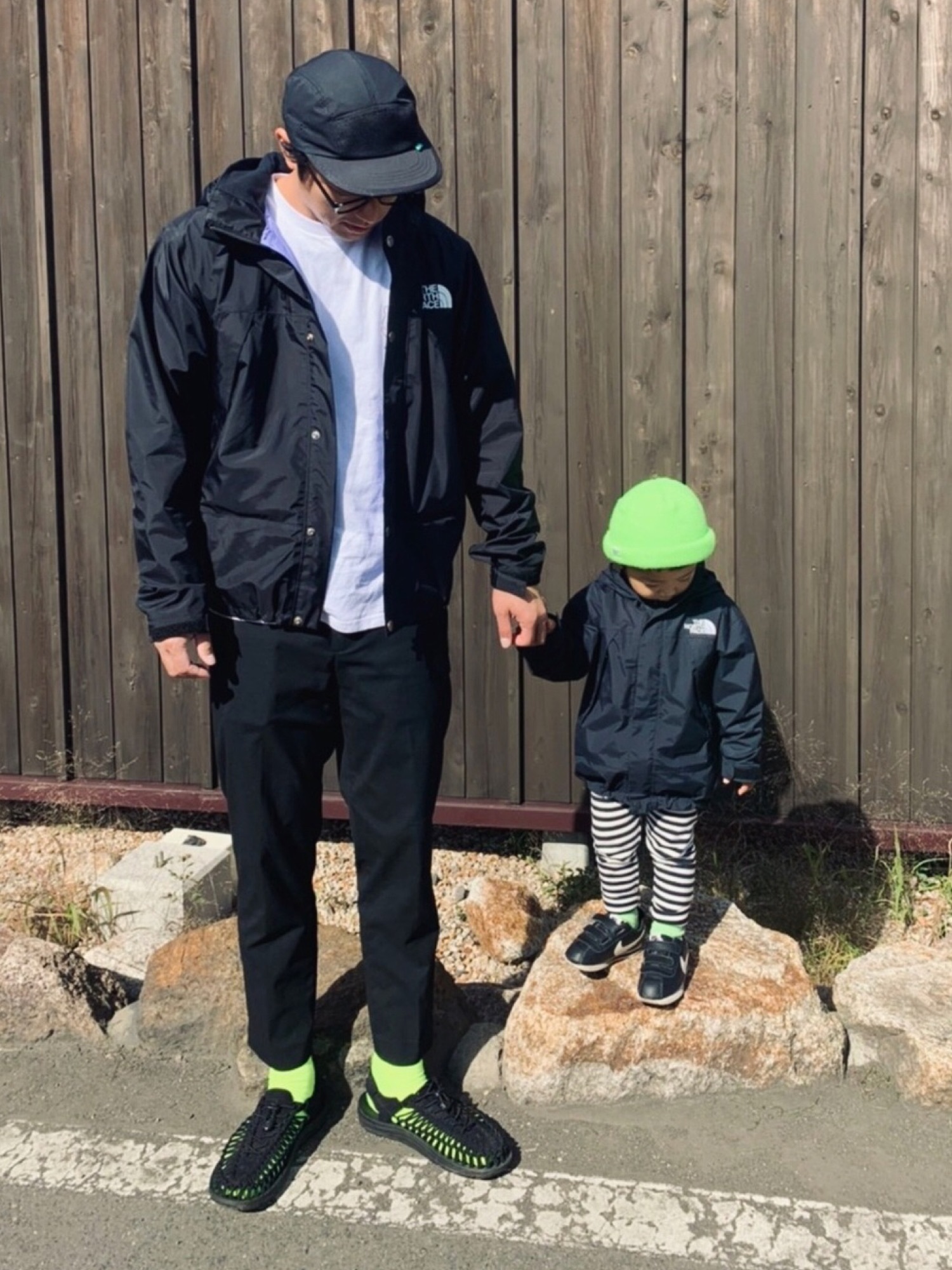 秋コーデ)ノースフェイス マウンテンジャケット HYVENT 刺繍ロゴ 緑 黒L 20201003104035512.jpg