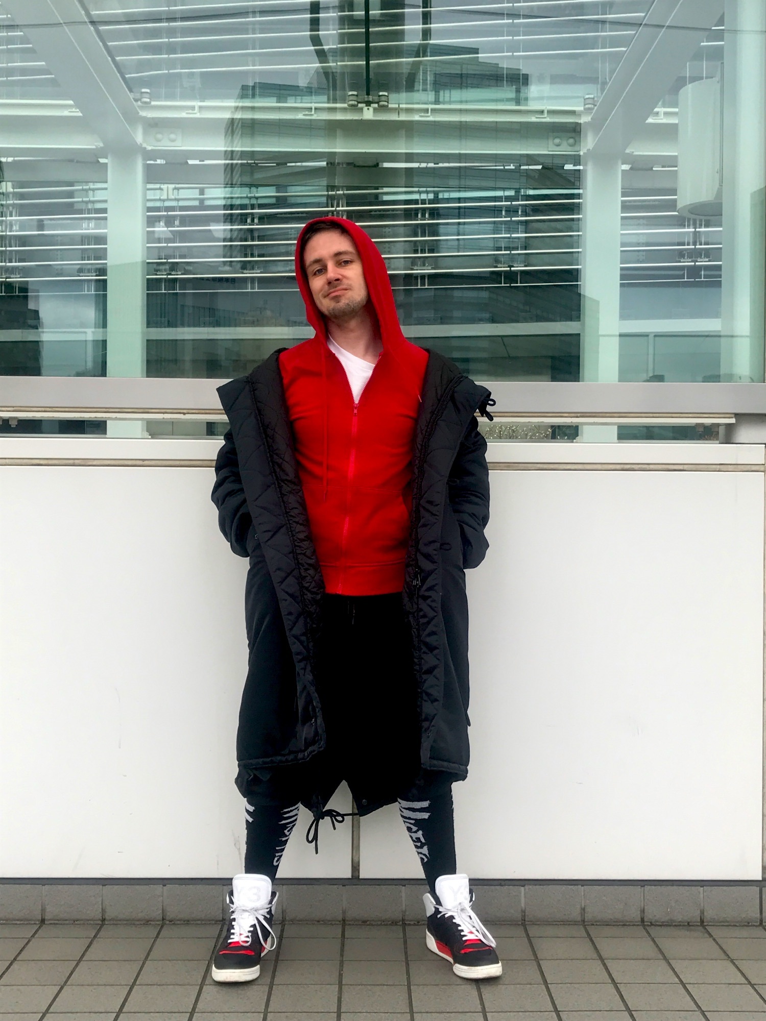 Y-3 ブラック ベンチコート フード付き ovs parka dp0515 アウトレット】Y-3 ワイスリー ダウンコート/PUFF PARKA