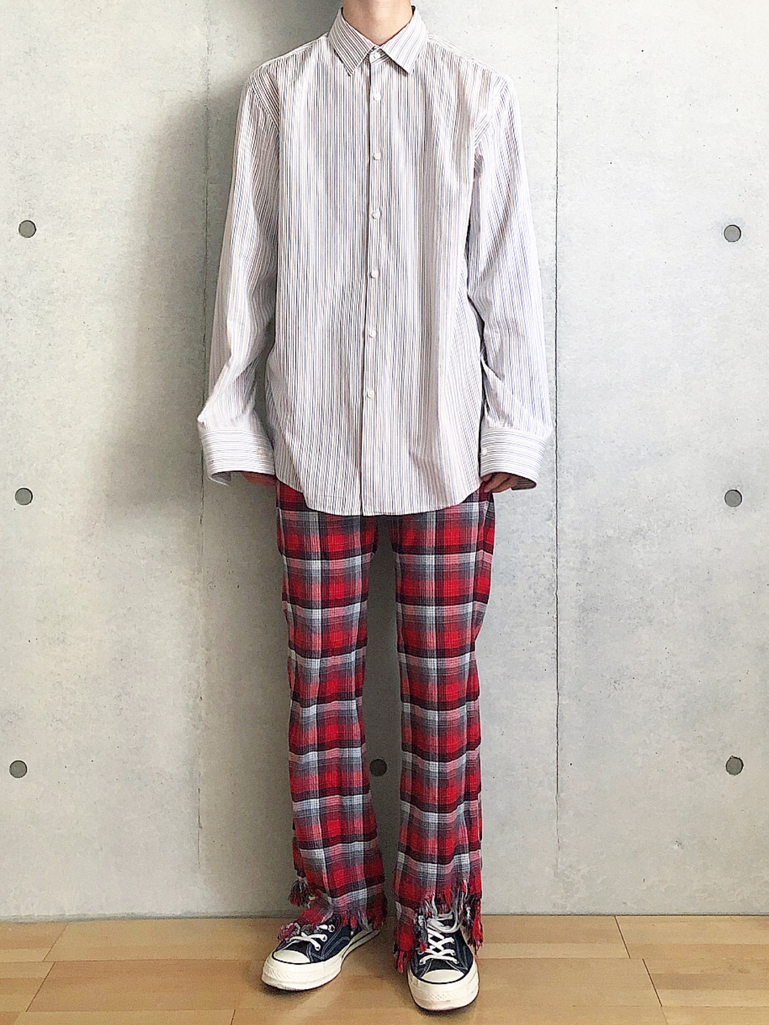 FACETASM ファセッタズム フリンジ チェック パンツ ワイド カシミヤ FACETASM - FACETASM - チェック フリンジ フレア パンツ の通販