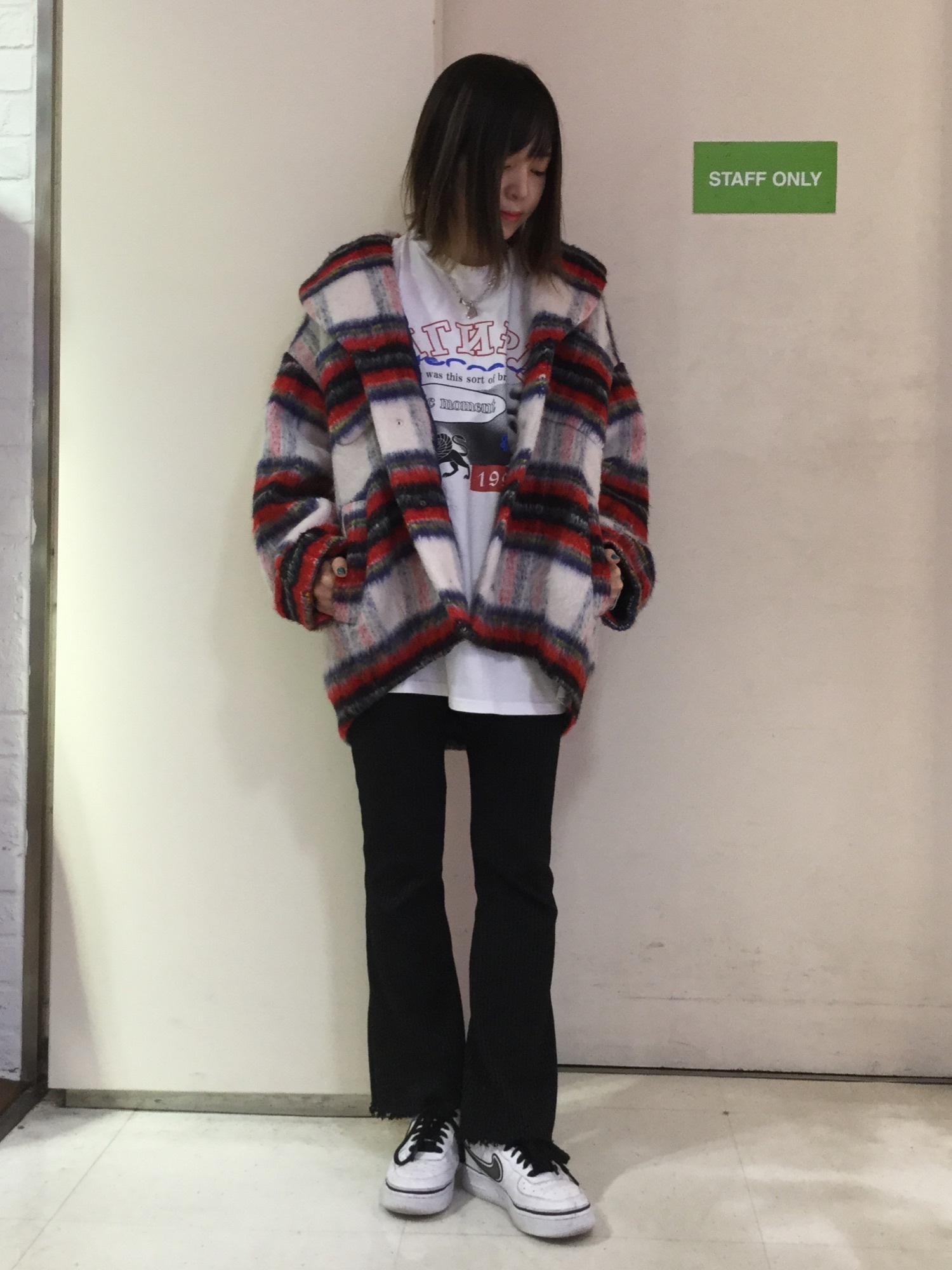 X-girlエックスガールコートSHAGGY PLAID COCOON COAT