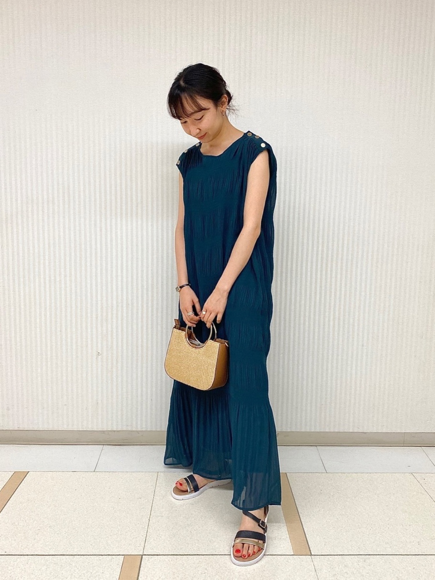 ②【F】バンヤードストーム 刺繍 Ｖネックストライプワンピース サマードレス