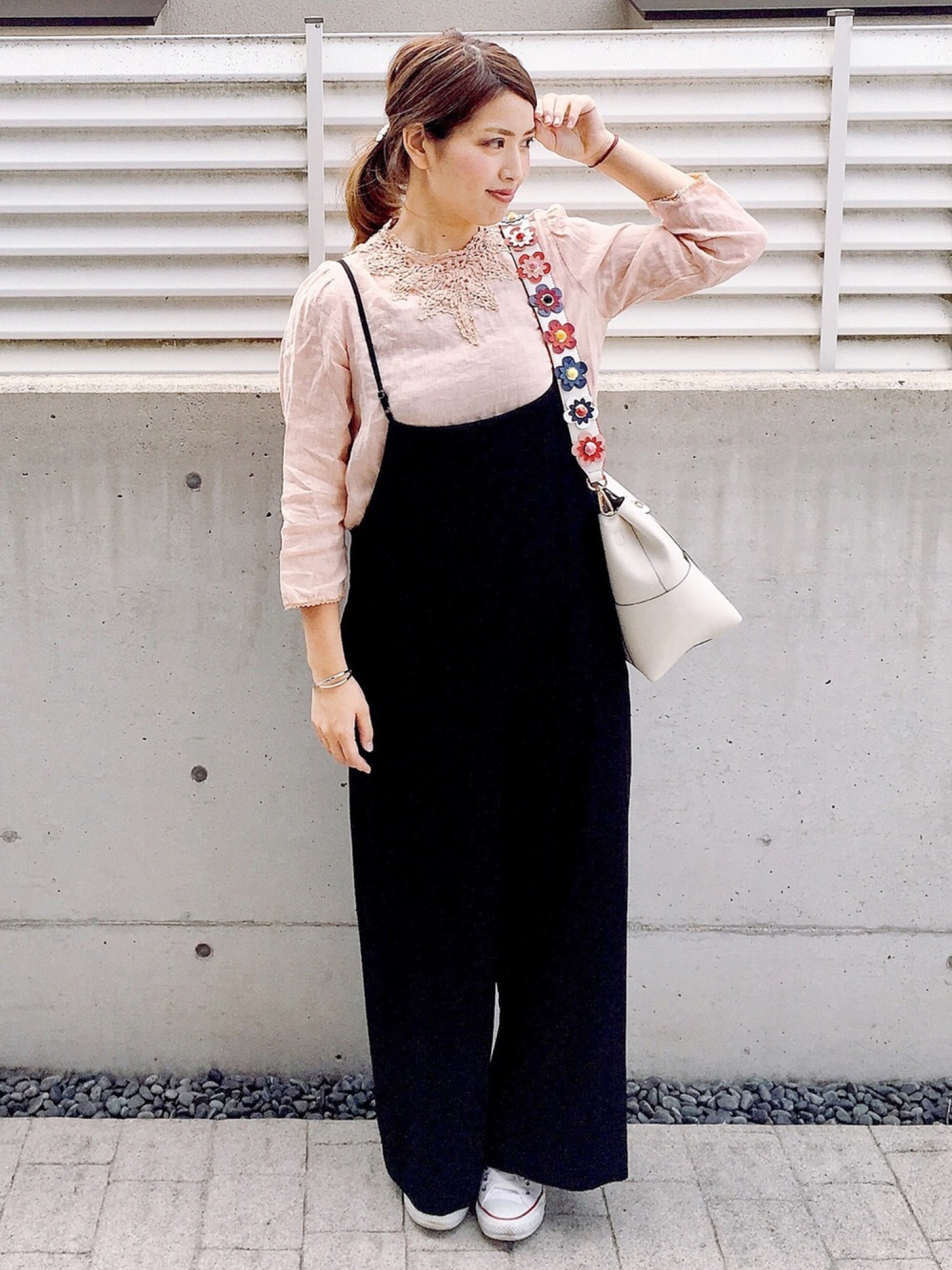 極美品グリーンレーベルハイウエストギャバサロペット ブラック38Mサイズ green label relaxing（グリーンレーベルリラクシング）の「ハイ