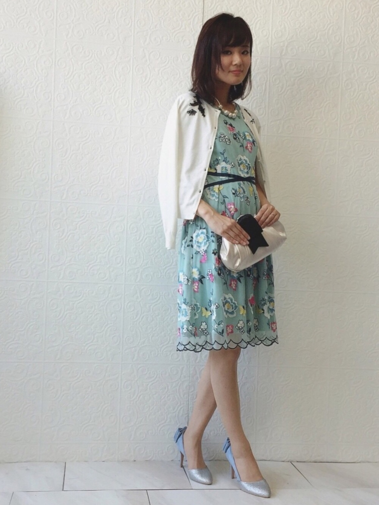 ローズティアラ ジュエル バタフライ3Dレースフラワーチュール刺繍ワンピース 紺 Rose Tiara バタフライ3Dレースフラワーチュール刺繍ワンピース 36