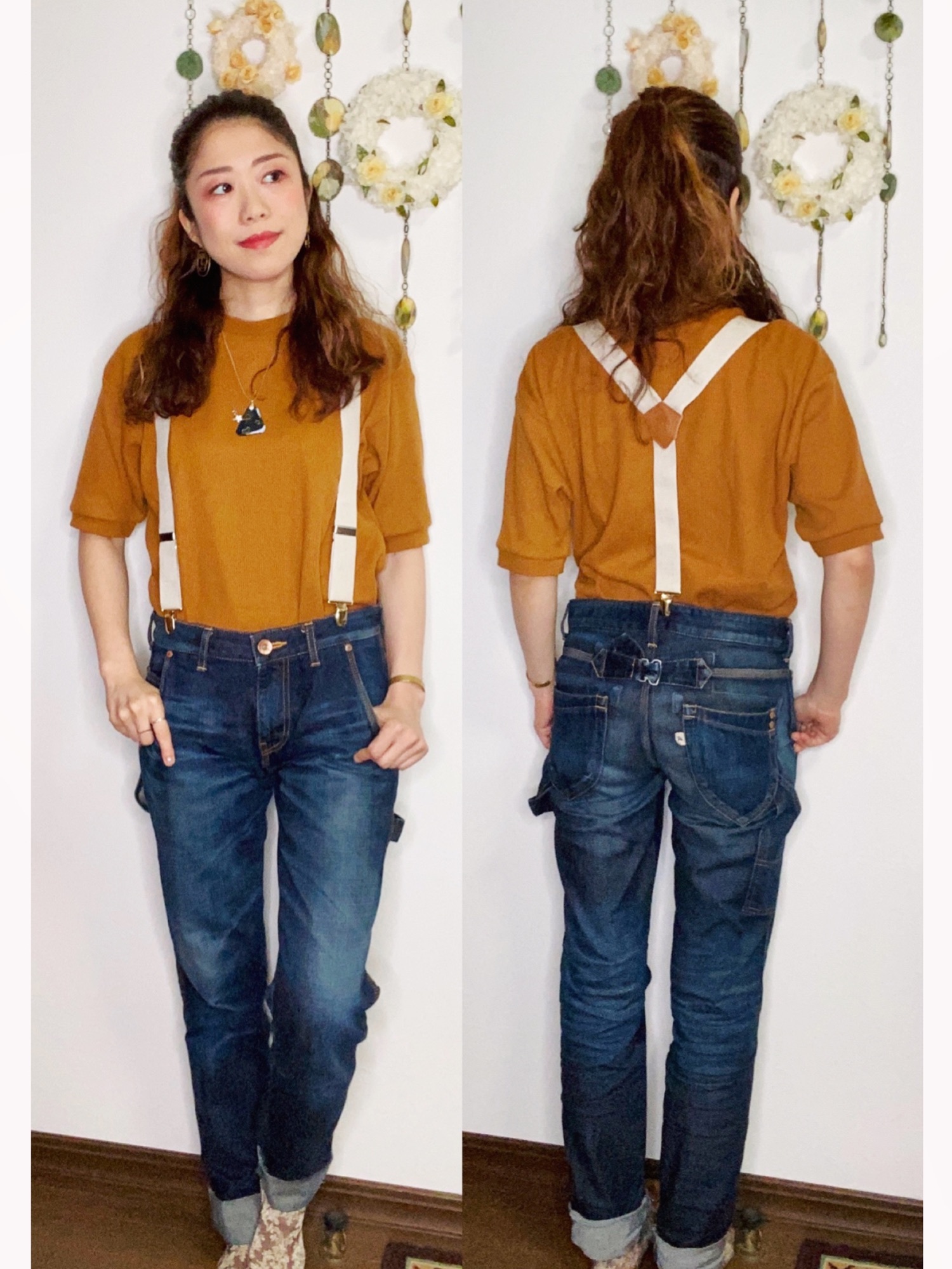 1256 mercibeaucoup,メルシーボークーサスペンダー風デニムパンツ 1256 mercibeaucoup,メルシーボークーサスペンダー風デニム