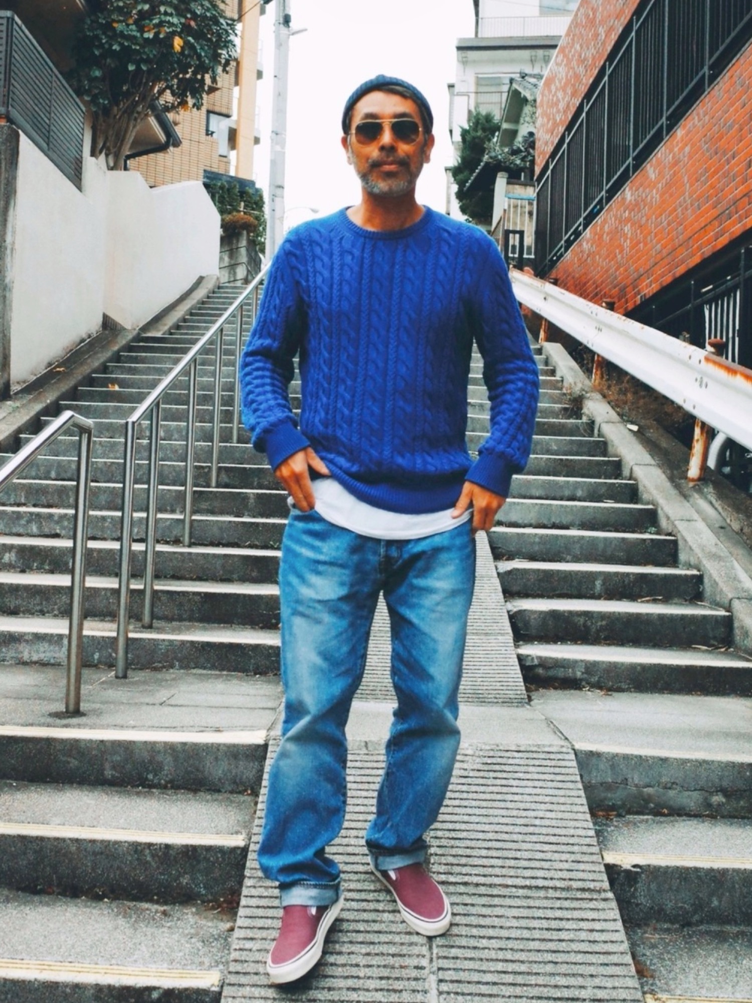 バイカラー ニット帽サングラスポッチセット polcadot 蛍光ニット帽