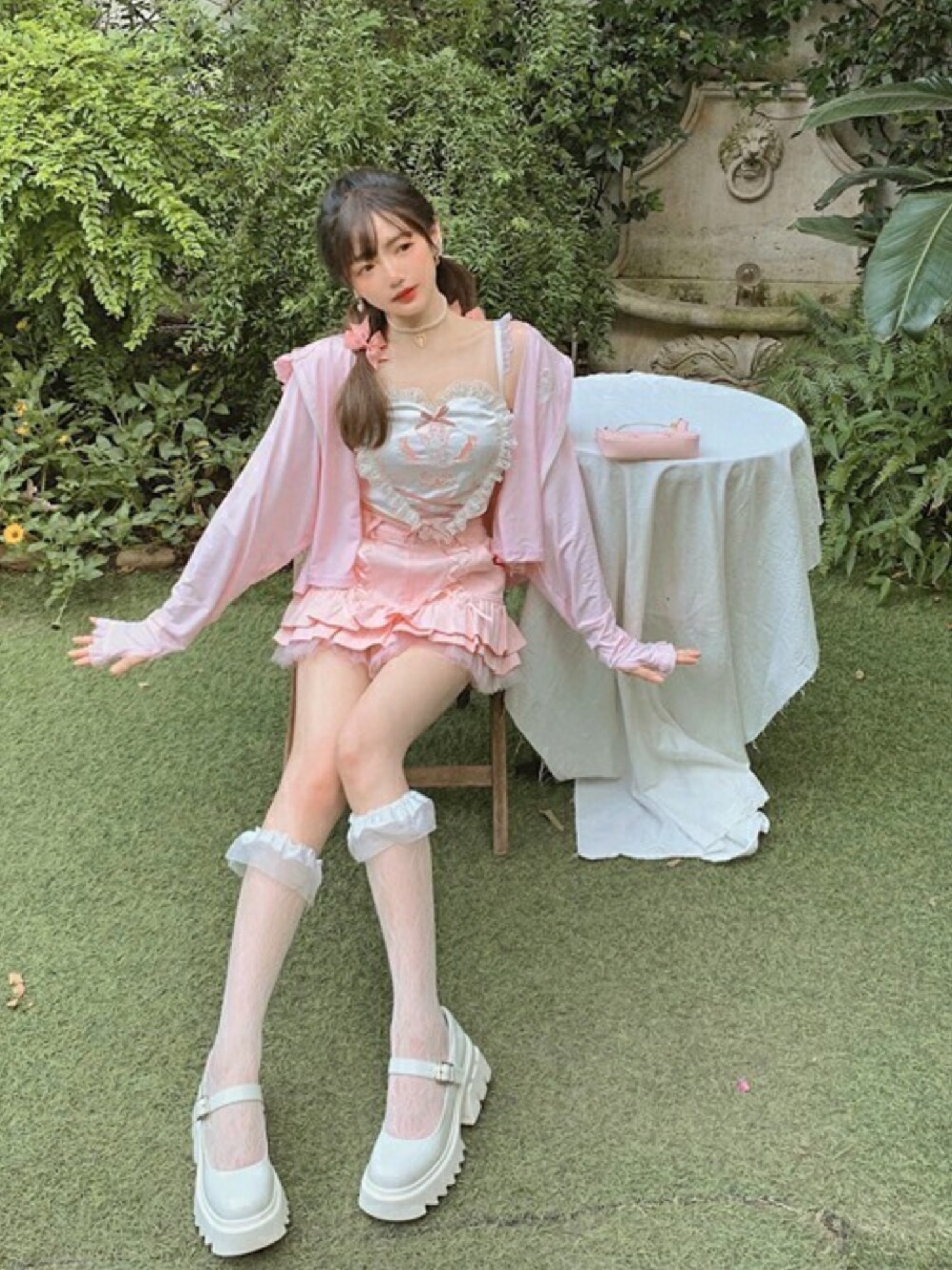 Bobon21（ボボンニジュウイチ）の「ダブルレースアップフリルミニ丈