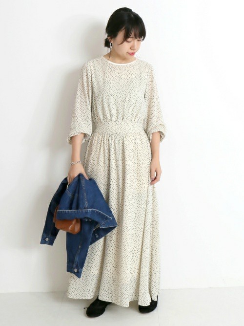 SLOBE IENA スローブイエナ ドット フラワー ロング ワンピース 黒 SLOBE IENA スローブイエナ ドット フラワー ロング ワンピース 黒