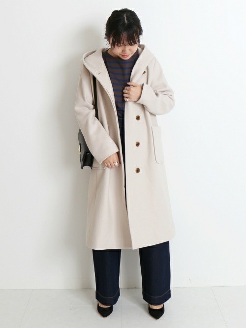 新品　スローブ イエナ ポートランドウール　ロングコート　フード　グレージュ系 新品 スローブ イエナ ポートランドウール ロングコート フード