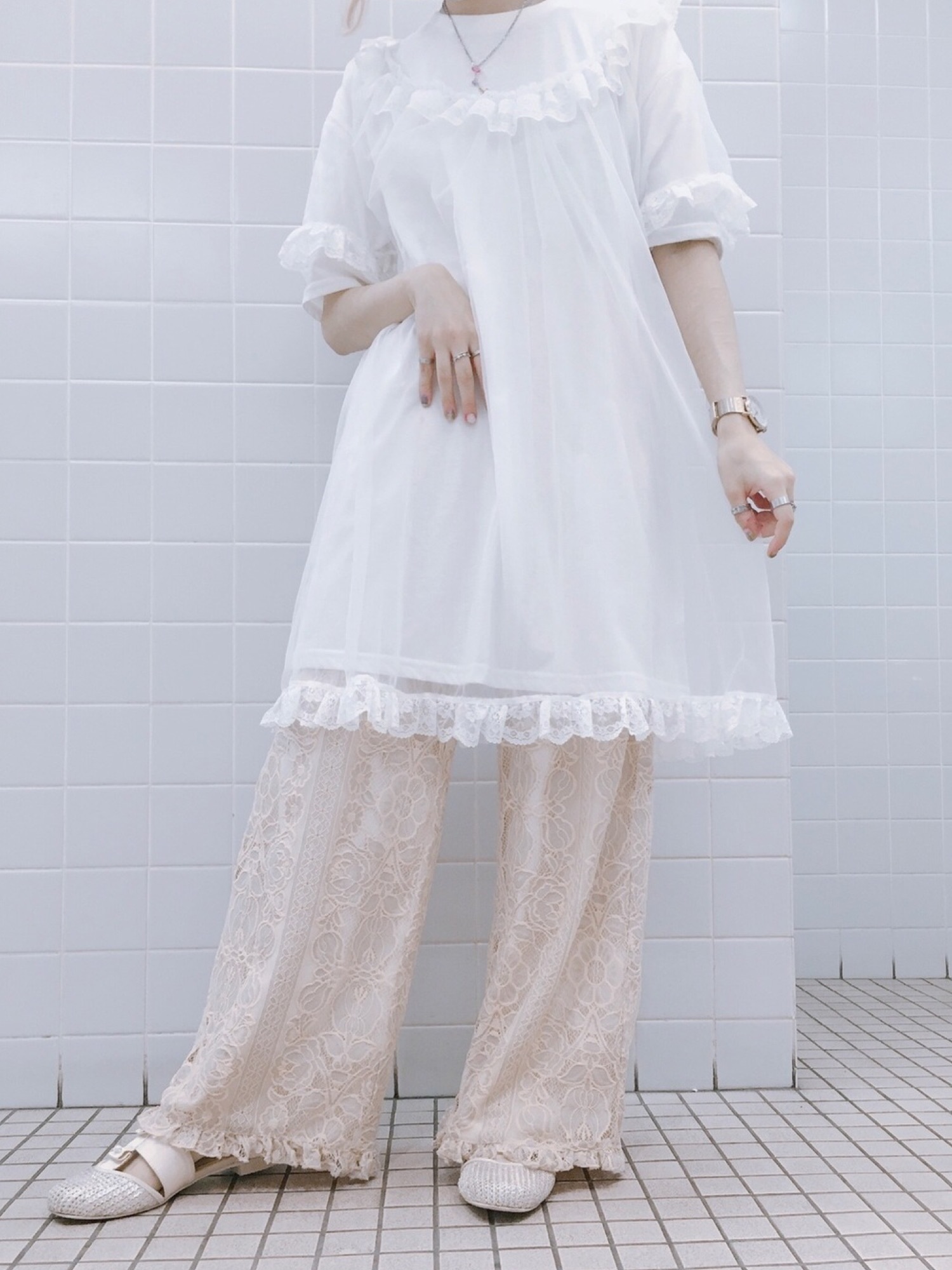 merry jenny 新品 ベージュ チュールレイヤードチュニックワンピース merry jenny チュールレイヤードチュニックワンピース（ブラウン