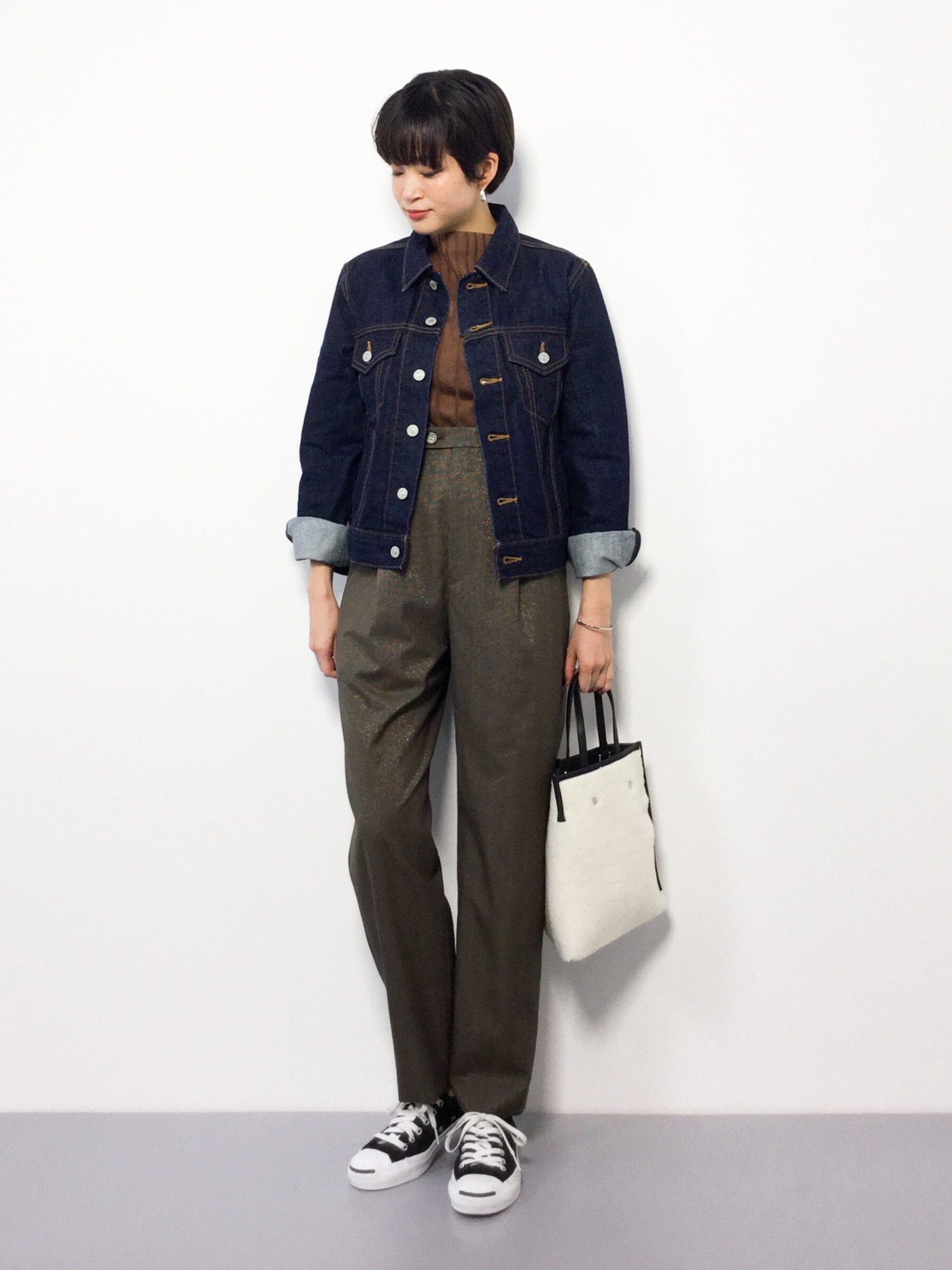 ラメグレンチェックストレートパンツ◆ IENA（イエナ）の「ラメグレンチェックストレートパンツ