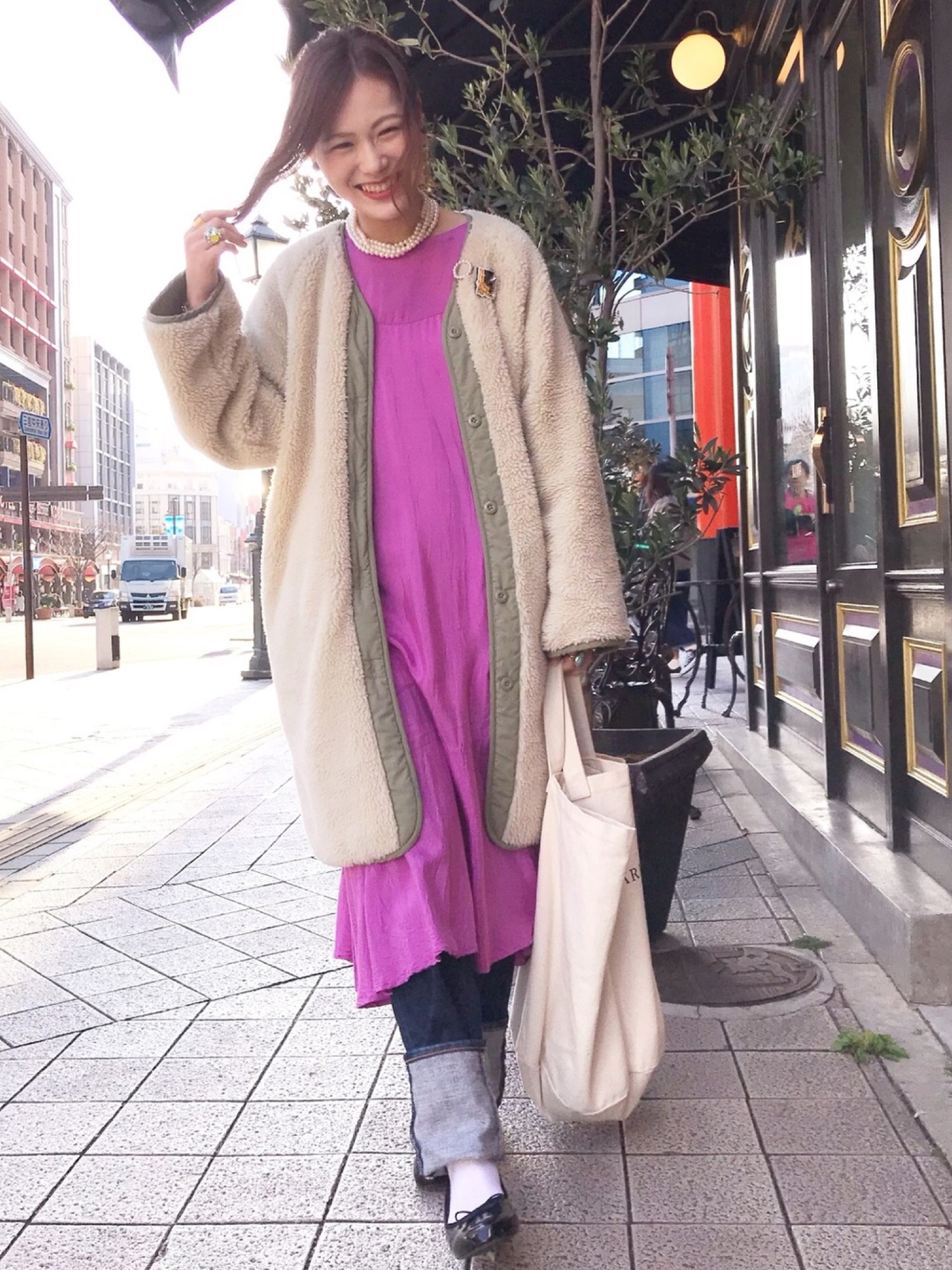 Adam et Rope アダムエロペ 2wayシャンタンワンピース ペチコート ADAM ET ROPE'（アダムエロペ）の「2WAYシャンタンワンピース