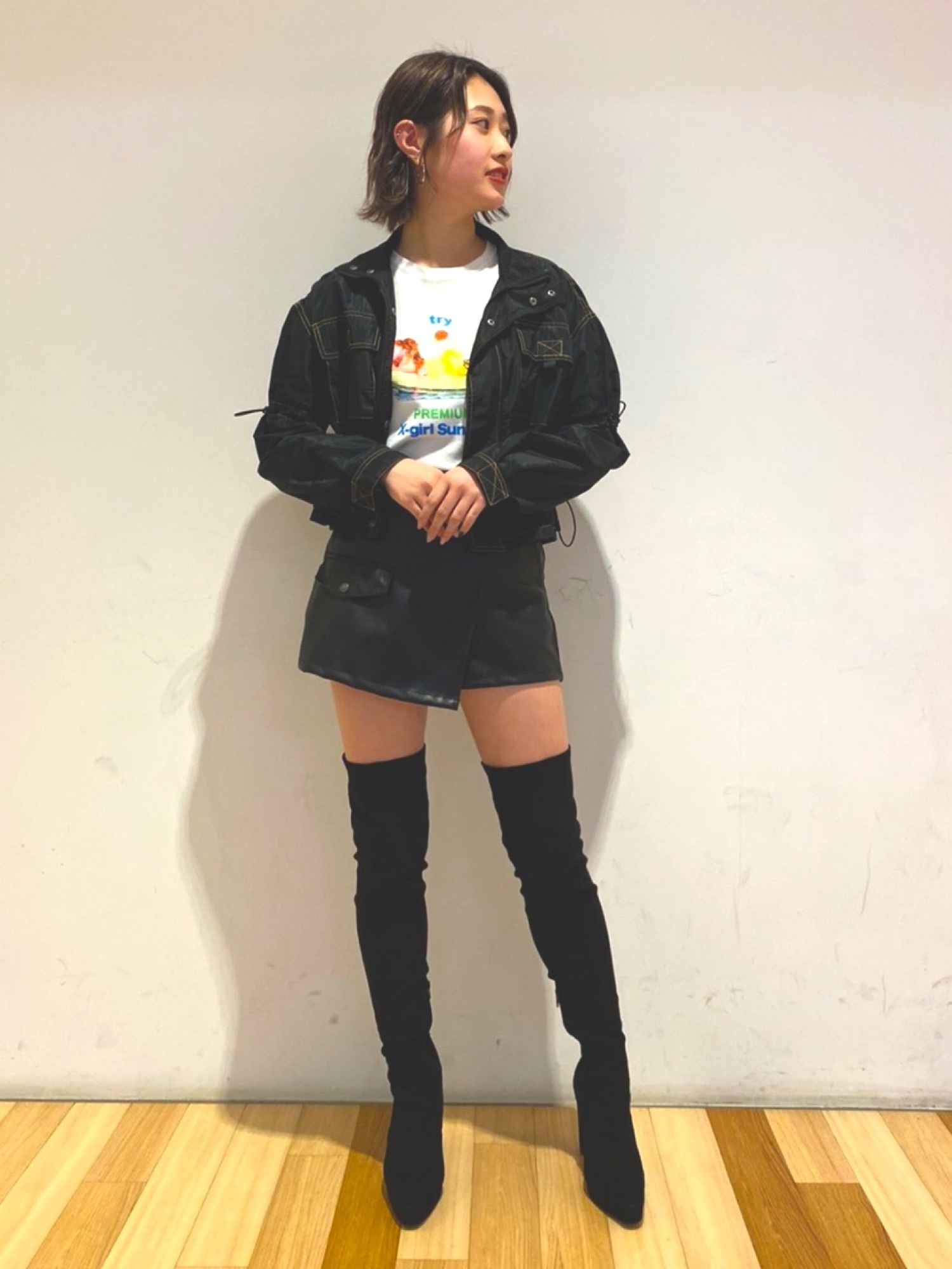 X-girl（エックスガール）の「CONTRAST STITCH CROPPED JACKET