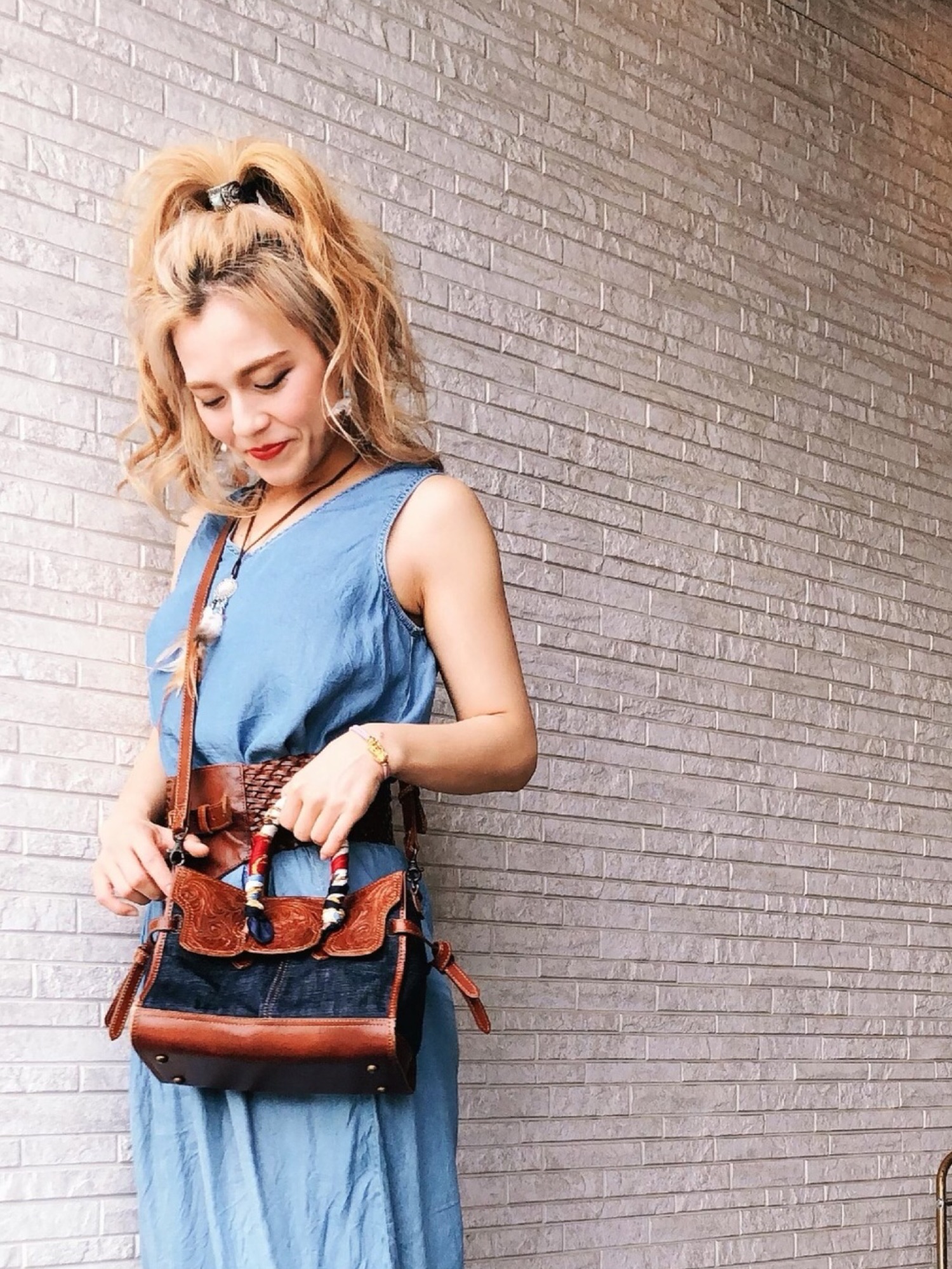 goa 3way カービング デニム バーキン風 mini goa（ゴア）の「カービング デニム バーキン風 MINI TOTE BAG