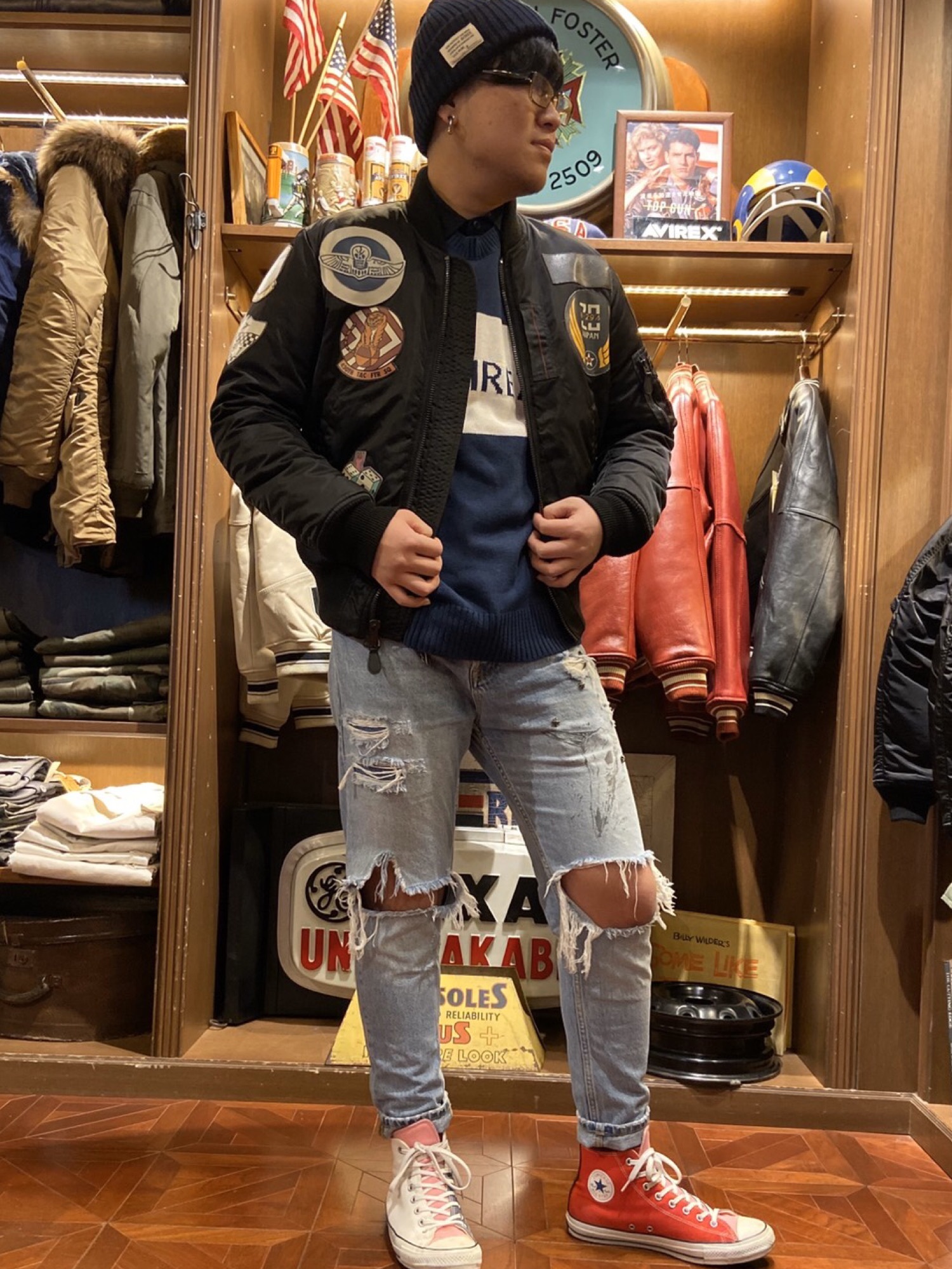 アヴィレックス ブロックキングロゴ　ニットセーター AVIREX アヴィレックス ⁄ BLOCKING LOGO KNIT 切り替え ブロックキング