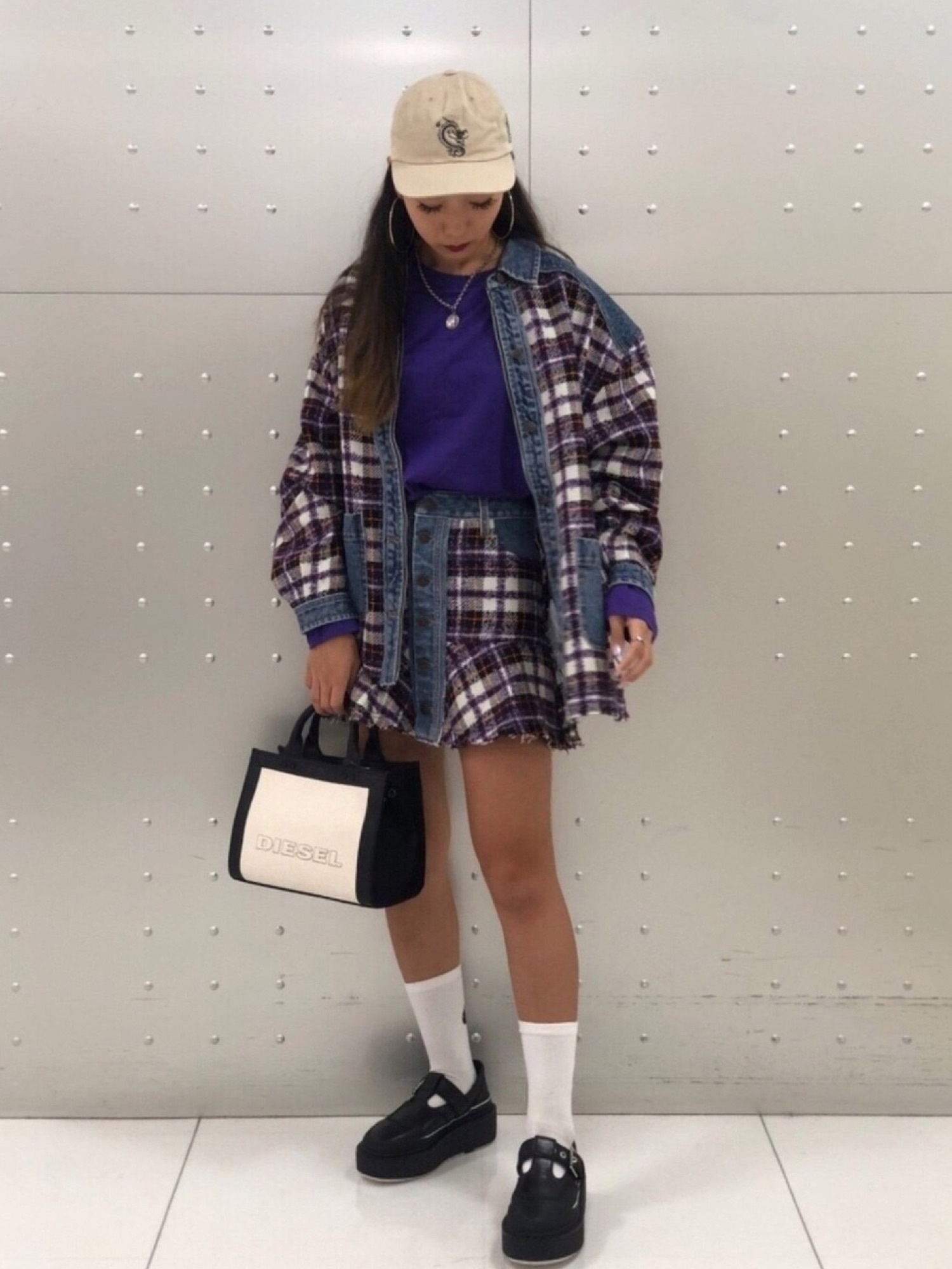 DIESEL スカート デニム切替チェックブークレミニスカート 25サイズ DIESEL（ディーゼル）の「レディース スカート チェック柄