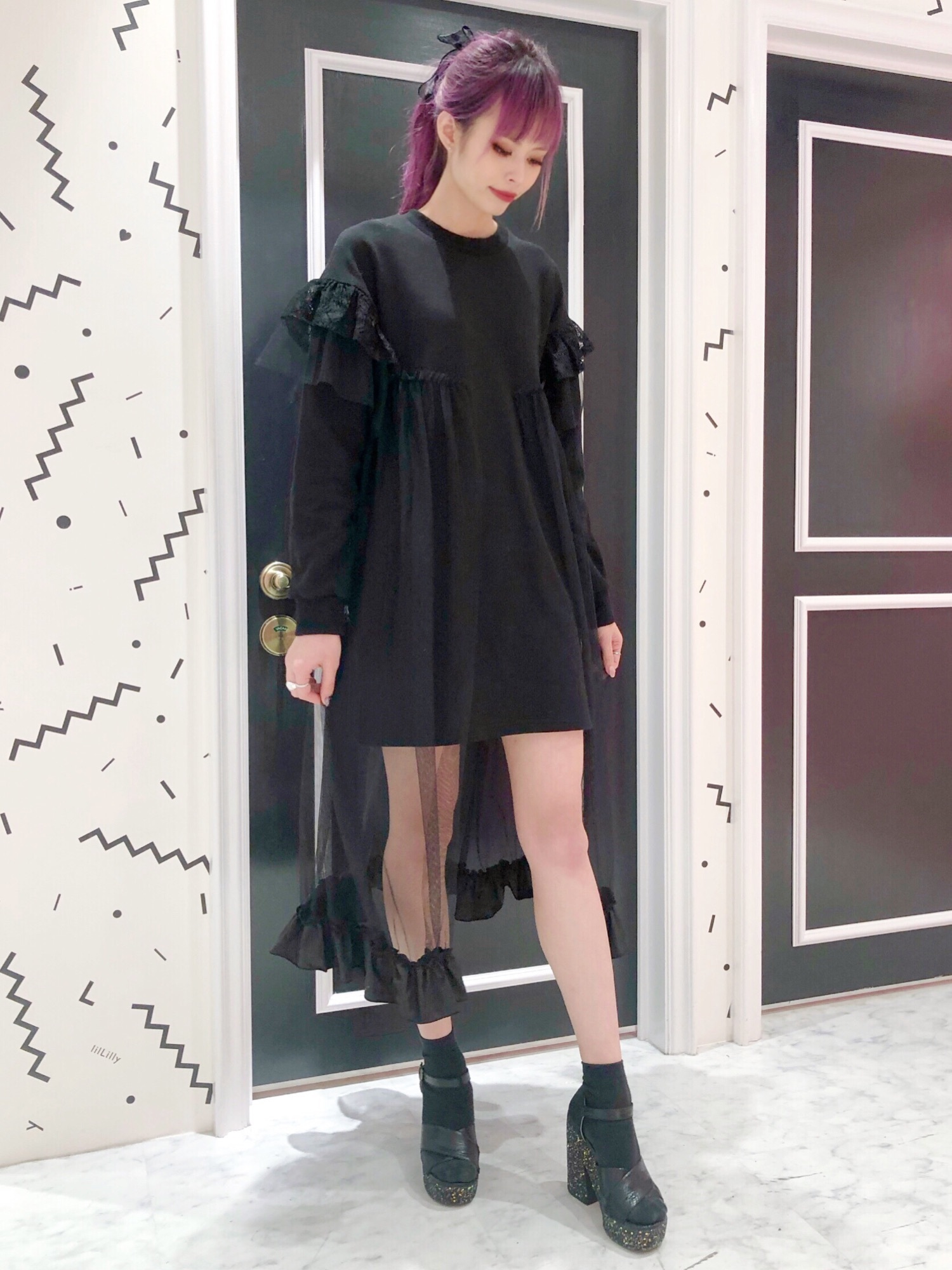 lilLilly チュールレイヤードミニドレス