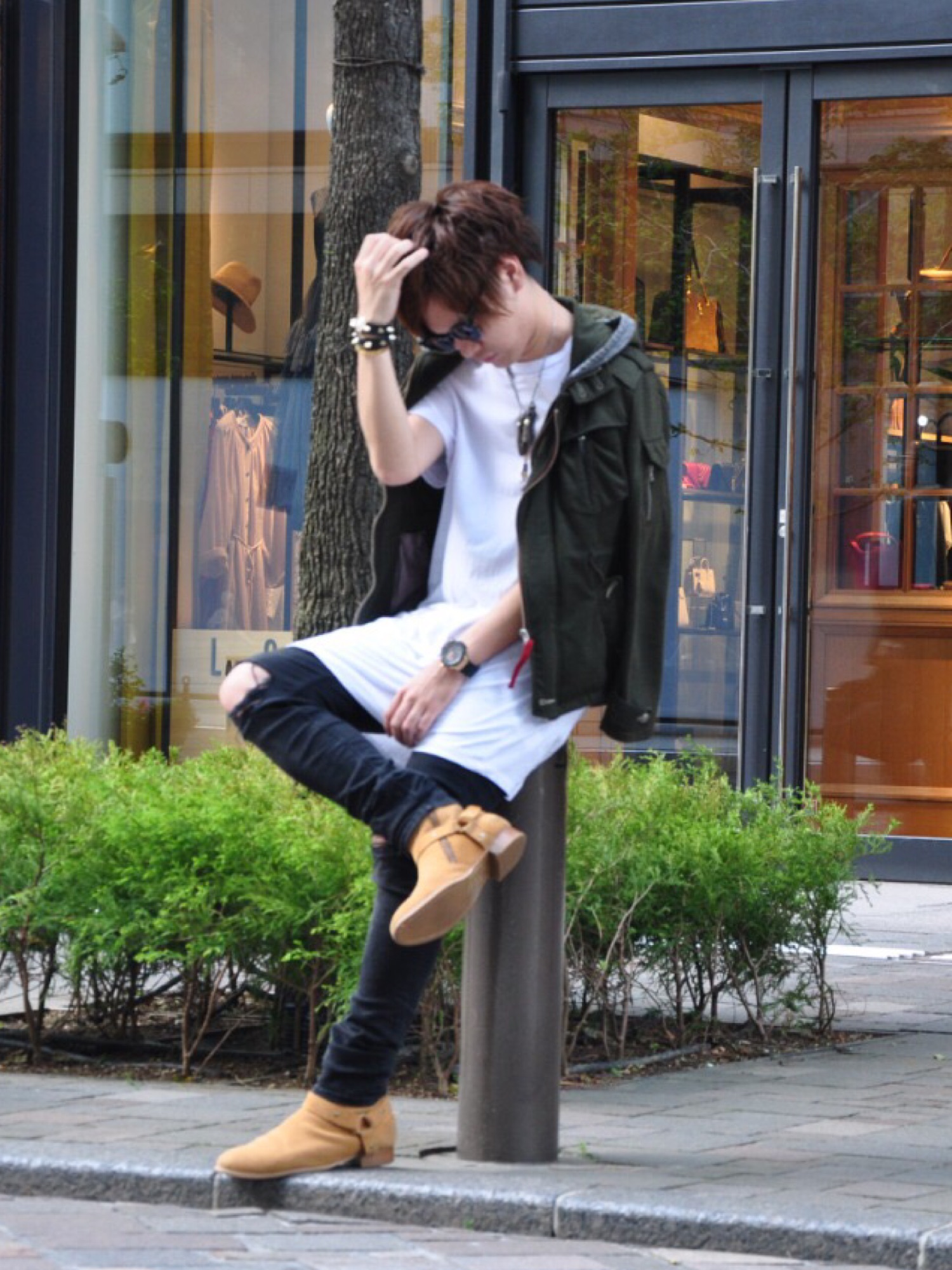 SAINT LAURENT PARIS パイソンマイルズブーツ Saint Laurent - Miles Leather-Trimmed Python Boots - Brown